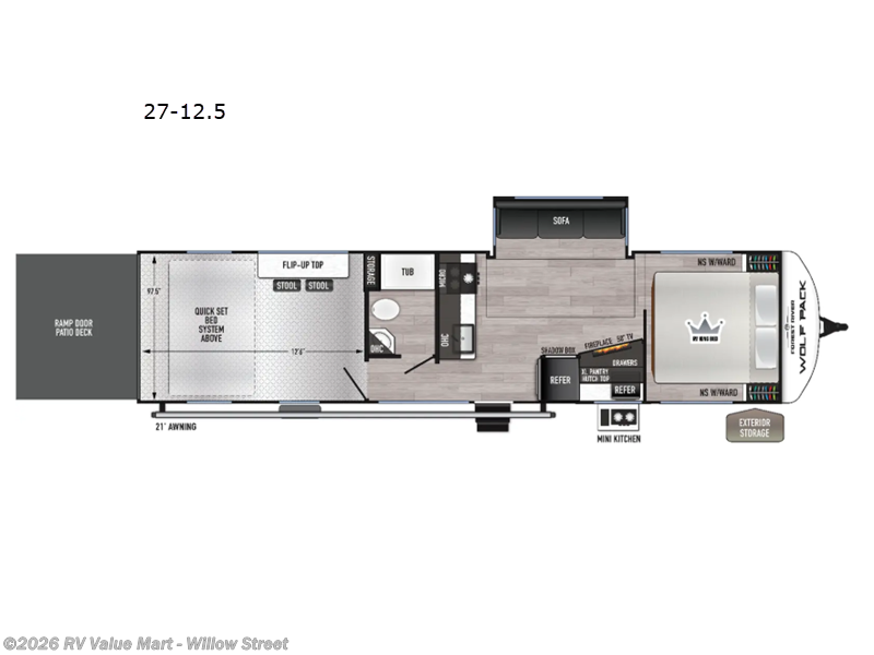 2026 Forest River Cherokee Wolf Pack 27-12.5 - New Toy Hauler For Sale by RV Value Mart - Willow Street in Willow Street, Pennsylvania features Slideout