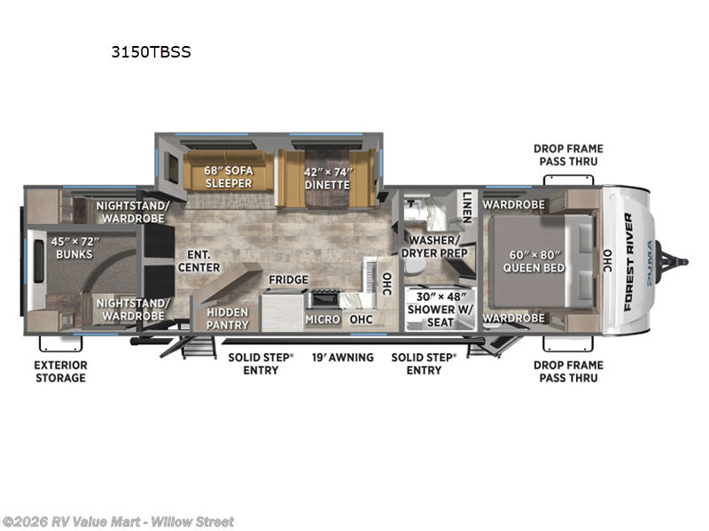 2026 Forest River Puma Tracks 3150TBSS - New Travel Trailer For Sale by RV Value Mart - Willow Street in Willow Street, Pennsylvania features Slideout
