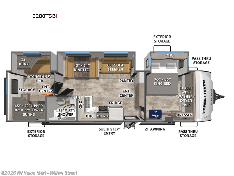 2026 Forest River Puma Tracks 3200TSBH - New Travel Trailer For Sale by RV Value Mart - Willow Street in Willow Street, Pennsylvania features Slideout