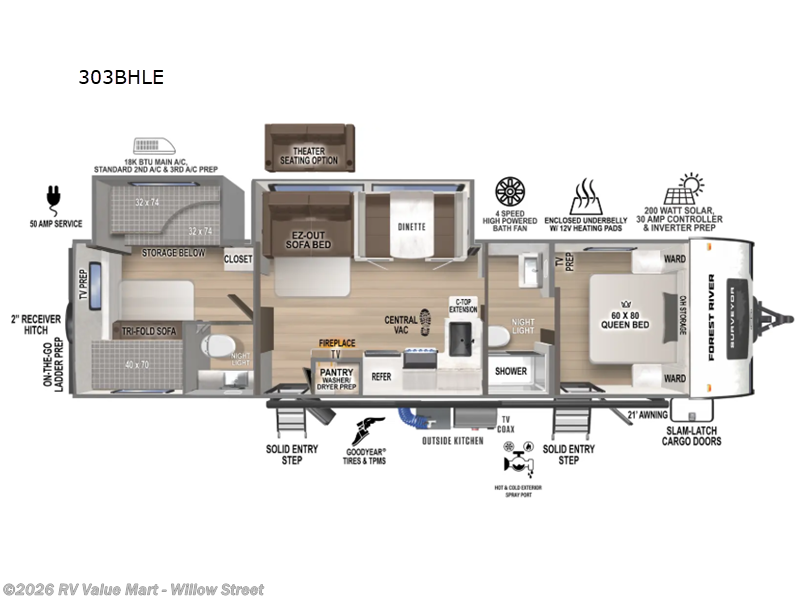 2026 Forest River Surveyor Legend 303BHLE - New Travel Trailer For Sale by RV Value Mart - Willow Street in Willow Street, Pennsylvania features Slideout