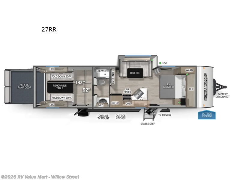 2026 Forest River Cherokee Grey Wolf 27RR - New Toy Hauler For Sale by RV Value Mart - Willow Street in Willow Street, Pennsylvania features Slideout