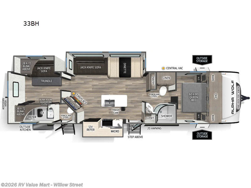 2026 Forest River Cherokee Alpha Wolf 33BH - New Travel Trailer For Sale by RV Value Mart - Willow Street in Willow Street, Pennsylvania features Slideout