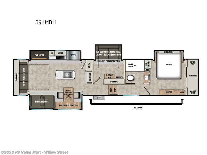 2026 Coachmen Chaparral 391MBH - New Fifth Wheel For Sale by RV Value Mart - Willow Street in Willow Street, Pennsylvania features Slideout