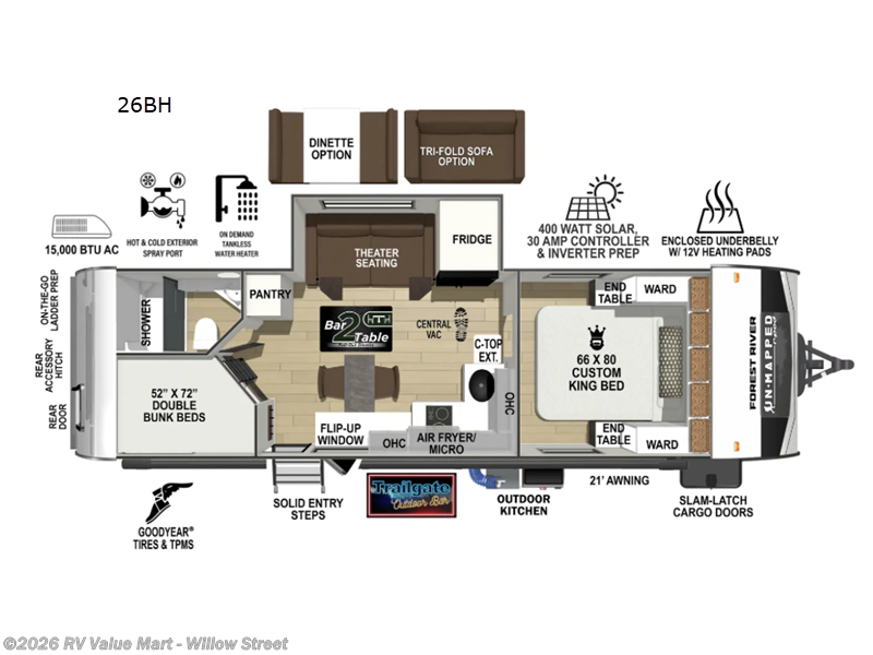 2026 Forest River Un-Mapped 26BH - New Travel Trailer For Sale by RV Value Mart - Willow Street in Willow Street, Pennsylvania features Slideout