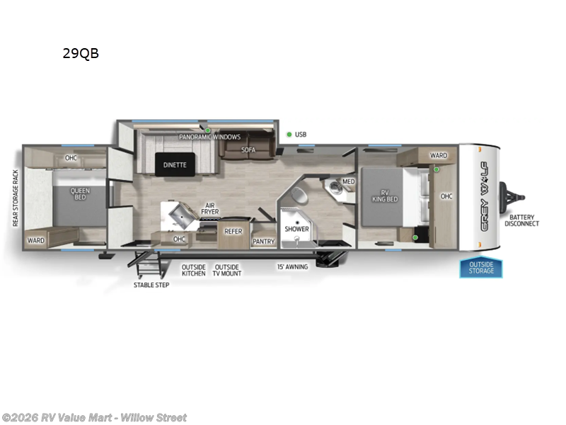 2026 Forest River Cherokee Grey Wolf 29QB - New Travel Trailer For Sale by RV Value Mart - Willow Street in Willow Street, Pennsylvania features Slideout