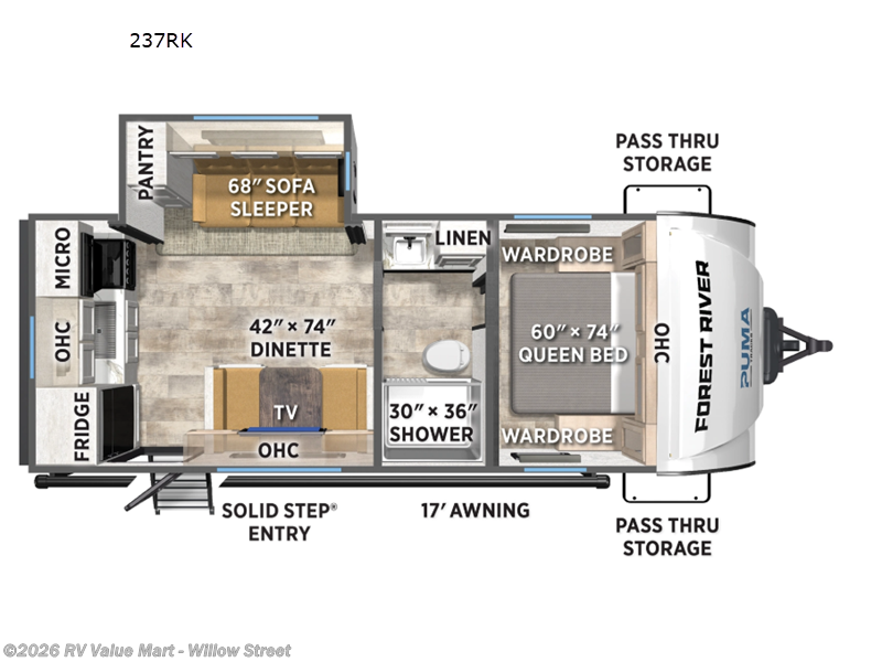 2026 Forest River Puma Tracks 237RK - New Travel Trailer For Sale by RV Value Mart - Willow Street in Willow Street, Pennsylvania features Slideout