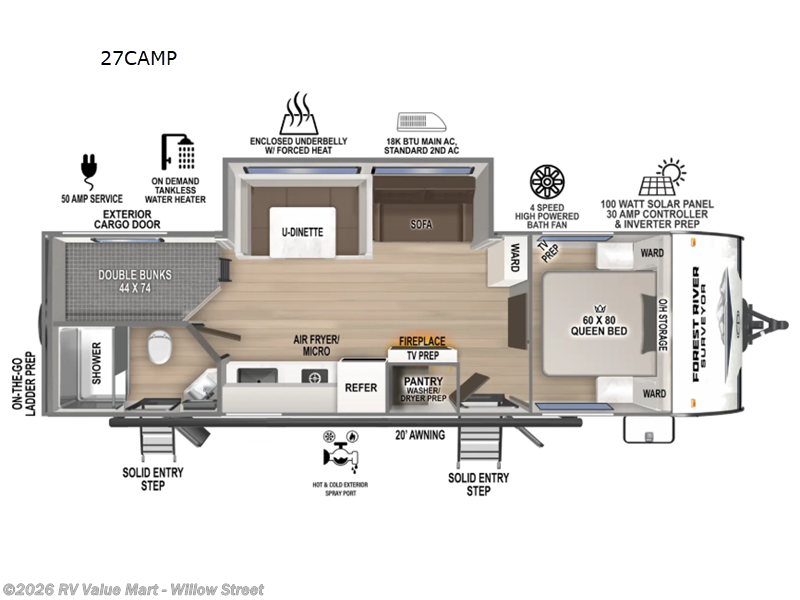 2026 Forest River Surveyor Camp Series 27CAMP - New Travel Trailer For Sale by RV Value Mart - Willow Street in Willow Street, Pennsylvania features Slideout