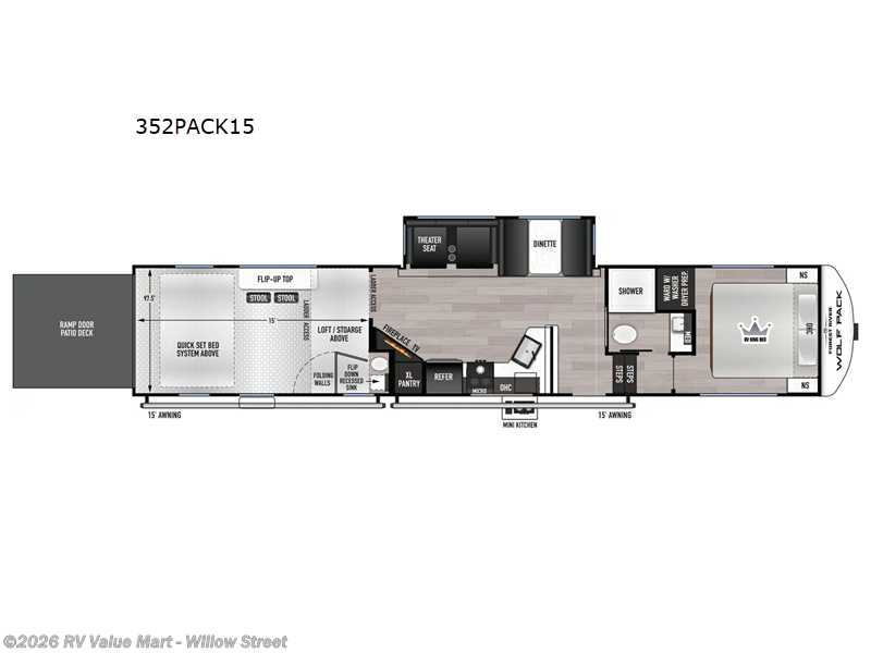 2026 Forest River Cherokee Wolf Pack 352PACK15 - New Toy Hauler For Sale by RV Value Mart - Willow Street in Willow Street, Pennsylvania features Slideout