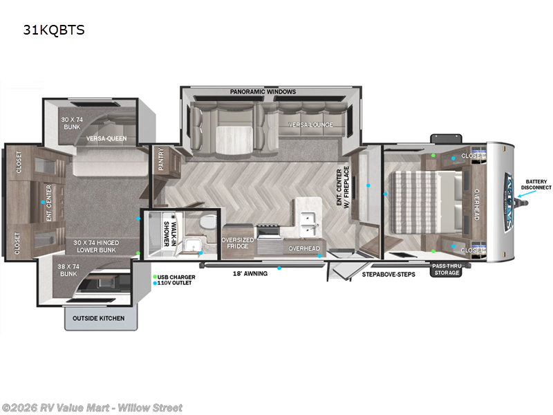 2022 Forest River Salem 31KQBTS - Used Travel Trailer For Sale by RV Value Mart - Willow Street in Willow Street, Pennsylvania features Slideout