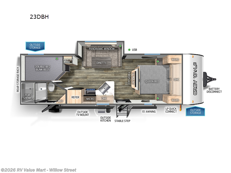 2023 Forest River Cherokee Grey Wolf 23DBH - Used Travel Trailer For Sale by RV Value Mart - Willow Street in Willow Street, Pennsylvania features Slideout