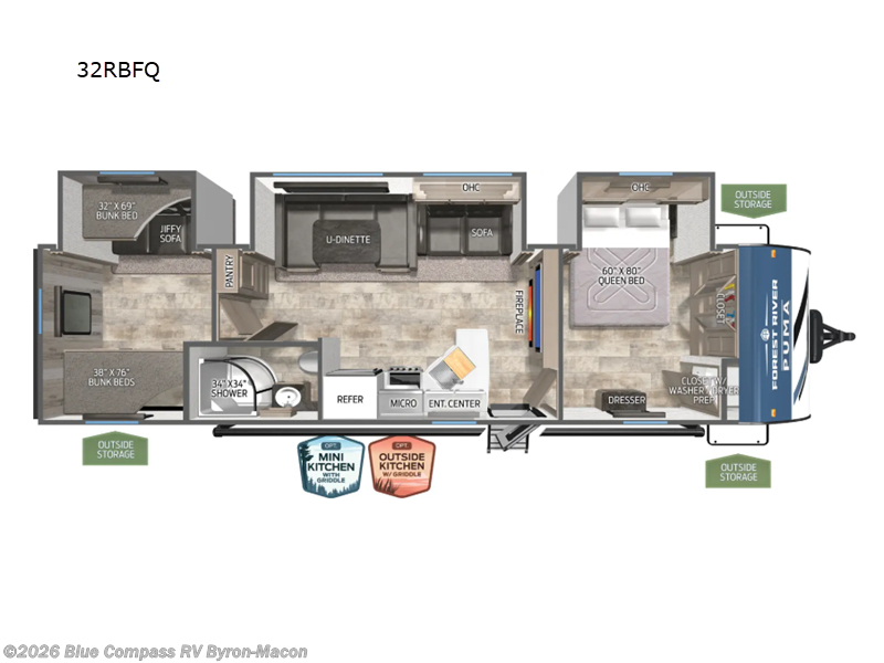 2026 Forest River Puma 32RBFQ - New Travel Trailer For Sale by Blue Compass RV Byron-Macon in Byron, Georgia features Slideout