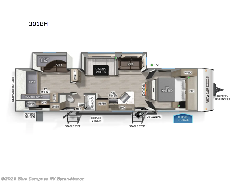 2026 Forest River Cherokee Wolf Den 301BH - New Travel Trailer For Sale by Blue Compass RV Byron-Macon in Byron, Georgia features Slideout