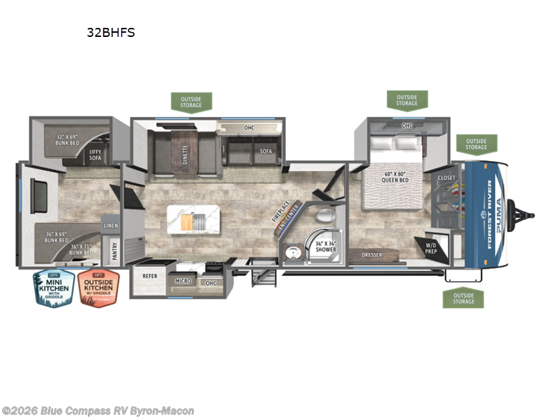 2026 Forest River Puma 32BHFS - New Travel Trailer For Sale by Blue Compass RV Byron-Macon in Byron, Georgia features Slideout