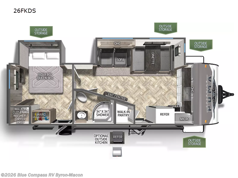 2023 Palomino Puma 26FKDS - Used Travel Trailer For Sale by Blue Compass RV Byron-Macon in Byron, Georgia features Slideout