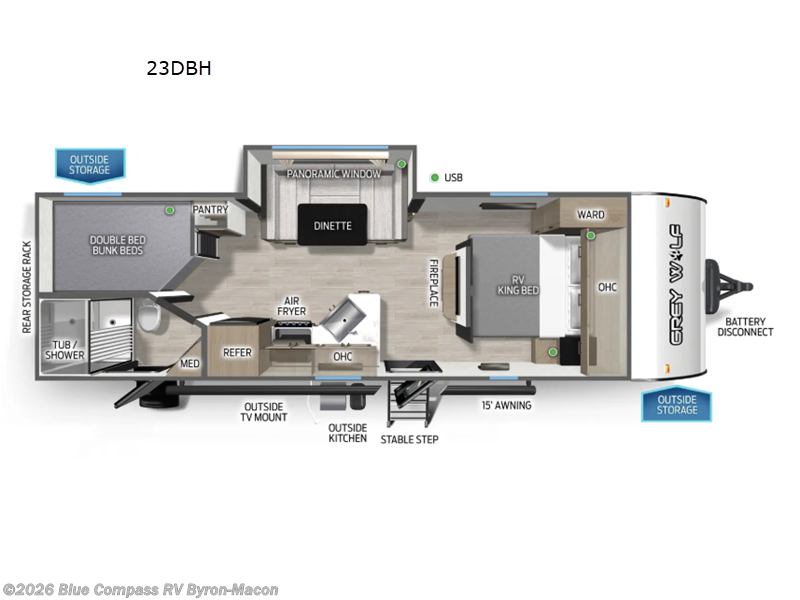 2027 Forest River Cherokee Grey Wolf 23DBH - New Travel Trailer For Sale by Blue Compass RV Byron-Macon in Byron, Georgia features Slideout