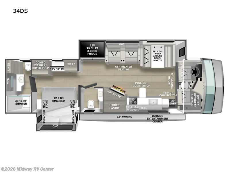 2025 Forest River FR3 34DS - Used Class A For Sale by Midway RV Center in Grand Rapids, Michigan features Slideout