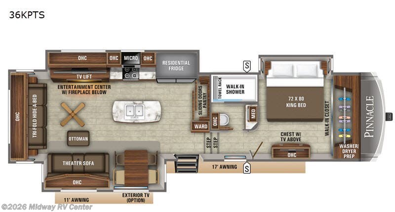 2020 Jayco Pinnacle 36KPTS - Used Fifth Wheel For Sale by Midway RV Center in Grand Rapids, Michigan features Slideout