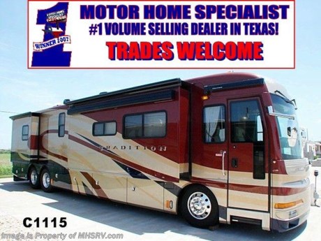 &lt;a href=&quot;http://www.mhsrv.com/other-rvs-for-sale/american-coach-rv/&quot;&gt;&lt;img src=&quot;http://www.mhsrv.com/images/sold-americancoach.jpg&quot; width=&quot;383&quot; height=&quot;141&quot; border=&quot;0&quot; /&gt;&lt;/a&gt;
PICKED UP - &lt;a href=&quot;http://www.mhsrv.com/pre-owned-RVs.htm&quot; style=&quot;text-decoration: none;&quot; style=&quot;color: Black&quot;target=&quot;_blank&quot;&gt;Pre-Owned RV&lt;/a&gt; *Consignment Unit*  2007 American Tradition 43&#39; W/ 4 Slides, model 42L. This coach comes equipped with a 400HP diesel engine on the Spartan Liberty chassis with TAG AXLE &amp; Independent Front Suspension, Onan 10K quiet diesel generator, HYDRO-HOT, Power Gear coach leveling system, (3) ducted roof A/C units, two-stage engine brake, fiberglass roof, 2000 watt inverter, full-body exterior paint, fully automatic satellite system, ONE-PIECE WINDSHIELD, 7&#39; interior ceilings, full air ride suspension with air brakes, ATC, ABS, EMS, 3-camera rear/side vision monitor, tilt-telescopic Smart Wheel, chrome power remote mirrors with defrost, leather pilot &amp; co-pilot seats with electric controls including settings for heat and lumbar, (3) LCD screen TVs, Sony total surround sound, power front sun visors, dual leather sofas, hide-a-bed sleeper on road side, ceramic tile flooring, dinette table and chairs, Corian solid surface counters, DISHWASHER, GE convection microwave, four door refrigerator with ice maker, WASHER/DRYER COMBO, day/night shades throughout, dual pane windows, attic fans with rain sensors, split bath with shower, private toilet, SLEEP NUMBER KING MATTRESS, all steel drawer glides, Girard power patio awning, full pass through basement storage with slide-out cargo tray, 3M front clear guard, docking lights, aluminum wheels, air horns, spot light, 50 amp shore line with power reel, 15K hitch receiver, EXTERIOR ENTERTAINMENT CENTER WITH 24&quot; LCD SCREEN TV &amp; STEREO, 150 gallon fuel capacity, slide-out topper awnings, non-smoker, and ONLY 5K MILES. Get pre-approved now with our &lt;a href=&quot;http://www.mhsrv.com/finance-your-rv.htm&quot; style=&quot;text-decoration: none;&quot; style=&quot;color: Black&quot;target=&quot;_blank&quot;&gt;RV Financing&lt;/a&gt; at Motor Home Specialist, the #1 &lt;a href=&quot;http://www.mhsrv.com/texas-rv-dealer.htm&quot; style=&quot;text-decoration: none;&quot; style=&quot;color: Black&quot;target=&quot;_blank&quot;&gt;Texas RV Dealers&lt;/a&gt;. View additional &lt;a href=&quot;http://www.mhsrv.com/rv-virtual-tours.htm&quot; style=&quot;text-decoration: none;&quot; style=&quot;color: Black&quot;target=&quot;_blank&quot;&gt;motor home photos&lt;/a&gt; of this &lt;a href=&quot;http://www.mhsrv.com/inventory.asp&quot; style=&quot;text-decoration: none;&quot; style=&quot;color: Black&quot;target=&quot;_blank&quot;&gt;Used RV&lt;/a&gt; or learn more about one of the largest selections of &lt;a href=&quot;http://www.mhsrv.com/used-rvs.htm&quot;style=&quot;text-decoration: none;&quot; style=&quot;color: Black&quot;target=&quot;_blank&quot;&gt;Used RVs&lt;/a&gt; in the country at &lt;a href=&quot;http://www.mhsrv.com&quot; style=&quot;text-decoration: none;&quot; style=&quot;color: Black&quot;target=&quot;_blank&quot;&gt;www.mhsrv.com&lt;/a&gt; or call 800-335-6054.