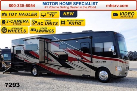 /TX 7/14/14 &lt;a href=&quot;http://www.mhsrv.com/thor-motor-coach/&quot;&gt;&lt;img src=&quot;http://www.mhsrv.com/images/sold-thor.jpg&quot; width=&quot;383&quot; height=&quot;141&quot; border=&quot;0&quot; /&gt;&lt;/a&gt; 2014 CLOSEOUT! Receive a $1,000 VISA Gift Card with purchase from Motor Home Specialist while supplies last!     &lt;object width=&quot;400&quot; height=&quot;300&quot;&gt;&lt;param name=&quot;movie&quot; value=&quot;//www.youtube.com/v/IgC0KTermZs?version=3&amp;amp;hl=en_US&quot;&gt;&lt;/param&gt;&lt;param name=&quot;allowFullScreen&quot; value=&quot;true&quot;&gt;&lt;/param&gt;&lt;param name=&quot;allowscriptaccess&quot; value=&quot;always&quot;&gt;&lt;/param&gt;&lt;embed src=&quot;//www.youtube.com/v/IgC0KTermZs?version=3&amp;amp;hl=en_US&quot; type=&quot;application/x-shockwave-flash&quot; width=&quot;400&quot; height=&quot;300&quot; allowscriptaccess=&quot;always&quot; allowfullscreen=&quot;true&quot;&gt;&lt;/embed&gt;&lt;/object&gt;  MSRP $178,126. New 2014 Thor Motor Coach Outlaw Toy Hauler. Model 37MD with 2 slide-out rooms and Ford 26-Series chassis with Triton V-10 engine, U-shaped dinette booth, frameless windows, high polished aluminum wheels, as well as drop down ramp door with spring assist &amp; railing for patio use. This unit measures approximately 38 feet 7 inches in length. Optional equipment includes the Tango Red full body paint, electric overhead hide-away bunk and dual cargo sofas in garage area. The Outlaw toy hauler RV has an incredible list of standard features for 2014 including beautiful wood &amp; interior decor packages, (5) Flat Panel TVs including an exterior entertainment center, TV in loft, garage, main living room and 2nd living room. You will also find a theater sound system with hidden sub woofer, stereo in garage, exterior stereo speakers and audio controls, power patio awing, dual side entrance doors, fueling station, 1-piece windshield, a 5500 Onan generator, back-up &amp; side view cameras, automatic leveling system, Soft Touch leatherette furniture, leatherette sofa with sleeper, day/night shades and much more. For additional photos, details, videos &amp; SALE PRICE please visit Motor Home Specialist, the #1 Volume Selling Dealer in the World, at MHSRV .com or Call 800-335-6054. At Motor Home Specialist we DO NOT charge any prep or orientation fees like you will find at other dealerships. All sale prices include a 200 point inspection, interior &amp; exterior wash &amp; detail of vehicle, a thorough coach orientation with an MHS technician, an RV Starter&#39;s kit, a nights stay in our delivery park featuring landscaped and covered pads with full hook-ups and much more! Read From Thousands of Testimonials at MHSRV .com and See What They Had to Say About Their Experience at Motor Home Specialist. WHY PAY MORE?...... WHY SETTLE FOR LESS?