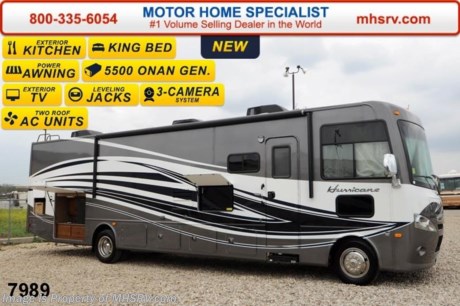 /CA 7/1/14 &lt;a href=&quot;http://www.mhsrv.com/thor-motor-coach/&quot;&gt;&lt;img src=&quot;http://www.mhsrv.com/images/sold-thor.jpg&quot; width=&quot;383&quot; height=&quot;141&quot; border=&quot;0&quot;/&gt;&lt;/a&gt; 2014 CLOSEOUT! Receive a $1,000 VISA Gift Card with purchase from Motor Home Specialist while supplies last!  &lt;object width=&quot;400&quot; height=&quot;300&quot;&gt;&lt;param name=&quot;movie&quot; value=&quot;//www.youtube.com/v/kmlpm26tPJA?hl=en_US&amp;amp;version=3&quot;&gt;&lt;/param&gt;&lt;param name=&quot;allowFullScreen&quot; value=&quot;true&quot;&gt;&lt;/param&gt;&lt;param name=&quot;allowscriptaccess&quot; value=&quot;always&quot;&gt;&lt;/param&gt;&lt;embed src=&quot;//www.youtube.com/v/kmlpm26tPJA?hl=en_US&amp;amp;version=3&quot; type=&quot;application/x-shockwave-flash&quot; width=&quot;400&quot; height=&quot;300&quot; allowscriptaccess=&quot;always&quot; allowfullscreen=&quot;true&quot;&gt;&lt;/embed&gt;&lt;/object&gt; MSRP $138,973. Thor Motor Coach Hurricane 34F Model. This all new Class A motor home measures approximately 35 feet 10 inches in length &amp; features a 22,000-lb. Ford chassis, a V-10 Ford engine, a full wall slide, a king bed, a leatherette U-Shaped dinette, heated exterior mirrors with integrated side view cameras &amp; mid-ship LCD TV with TV swivel-system. Other exciting new features on the 2014 Hurricane 34F include all new progressive styled front and rear caps, taller interior ceiling heights (now 82 inches), a leatherette hide-a-bed sofa, stack washer/dryer prep, automatic leveling jacks, an Onan generator, second auxiliary batteries, electric/gas water heater, rear roof air conditioner, electric entry step, 5,000 lb. hitch and much more. Optional equipment includes the Regatta full body paint exterior, bedroom LCD TV, solid surface kitchen counter, electric drop down over head bunk above captain&#39;s chairs, heated holding tank pads, power roof vent, valve stem extenders, exterior entertainment center with large LCD TV, 6 way power driver seat and a exterior kitchen that includes a 600 watt inverter, refrigerator, storage drawers, preparation counter with sink and a portable gas grill. FOR INTERNET SALE PRICE, ADDITIONAL DETAILS, VIDEOS &amp; MORE PLEASE VISIT MOTOR HOME SPECIALIST at MHSRV .com or Call 800-335-6054. At Motor Home Specialist we DO NOT charge any prep or orientation fees like you will find at other dealerships. All sale prices include a 200 point inspection, interior &amp; exterior wash &amp; detail of vehicle, a thorough coach orientation with an MHS technician, an RV Starter&#39;s kit, a nights stay in our delivery park featuring landscaped and covered pads with full hook-ups and much more! Read From Thousands of Testimonials at MHSRV .com and See What They Had to Say About Their Experience at Motor Home Specialist. WHY PAY MORE?...... WHY SETTLE FOR LESS?