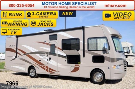 /KY 5/19/2014 &lt;a href=&quot;http://www.mhsrv.com/thor-motor-coach/&quot;&gt;&lt;img src=&quot;http://www.mhsrv.com/images/sold-thor.jpg&quot; width=&quot;383&quot; height=&quot;141&quot; border=&quot;0&quot;/&gt;&lt;/a&gt; 2014 CLOSEOUT! Receive a $1,000 VISA Gift Card with purchase from Motor Home Specialist while supplies last!  &lt;object width=&quot;400&quot; height=&quot;300&quot;&gt;&lt;param name=&quot;movie&quot; value=&quot;http://www.youtube.com/v/fBpsq4hH-Ws?version=3&amp;amp;hl=en_US&quot;&gt;&lt;/param&gt;&lt;param name=&quot;allowFullScreen&quot; value=&quot;true&quot;&gt;&lt;/param&gt;&lt;param name=&quot;allowscriptaccess&quot; value=&quot;always&quot;&gt;&lt;/param&gt;&lt;embed src=&quot;http://www.youtube.com/v/fBpsq4hH-Ws?version=3&amp;amp;hl=en_US&quot; type=&quot;application/x-shockwave-flash&quot; width=&quot;400&quot; height=&quot;300&quot; allowscriptaccess=&quot;always&quot; allowfullscreen=&quot;true&quot;&gt;&lt;/embed&gt;&lt;/object&gt; For the Lowest Price Please Visit MHSRV .com or Call 800-335-6054. MSRP $109,541. New 2014 Thor Motor Coach A.C.E. Model EVO 30.2 bunk model with a full wall slide-out room. The A.C.E. is the class A &amp; C Evolution. It Combines many of the most popular features of a class A motor home and a class C motor home to make something truly unique to the RV industry. This unit measures approximately 31 feet 4 inches in length. Optional equipment includes beautiful HD-Max exterior, exterior TV, TV &amp; DVD player in master bedroom, (2) TVs with DVD player in bunk beds, upgraded 15.0 BTU ducted roof A/C unit, second auxiliary battery and (2) 12V attic fans. The A.C.E. also features a large LCD TV, drop down overhead bunk, power side mirrors with integrated side view cameras, hydraulic leveling jacks, a mud-room, a Ford Triton V-10 engine and much more. FOR ADDITIONAL INFORMATION, VIDEO, MSRP, BROCHURE, PHOTOS &amp; MORE PLEASE CALL 800-335-6054 or VISIT MHSRV .com At Motor Home Specialist we DO NOT charge any prep or orientation fees like you will find at other dealerships. All sale prices include a 200 point inspection, interior &amp; exterior wash &amp; detail of vehicle, a thorough coach orientation with an MHS technician, an RV Starter&#39;s kit, a nights stay in our delivery park featuring landscaped and covered pads with full hook-ups and much more! Read From Thousands of Testimonials at MHSRV .com and See What They Had to Say About Their Experience at Motor Home Specialist. WHY PAY MORE?...... WHY SETTLE FOR LESS?