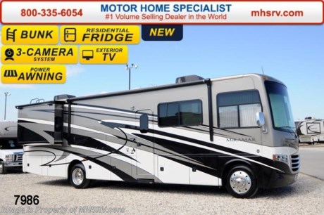 /WI 4/1/14 &lt;a href=&quot;http://www.mhsrv.com/thor-motor-coach/&quot;&gt;&lt;img src=&quot;http://www.mhsrv.com/images/sold-thor.jpg&quot; width=&quot;383&quot; height=&quot;141&quot; border=&quot;0&quot;/&gt;&lt;/a&gt; Receive a $1,000 VISA Gift Card with purchase at The #1 Volume Selling Motor Home Dealer in the World! Offer expires March 31st, 2013. Visit MHSRV .com or Call 800-335-6054 for complete details.    &lt;object width=&quot;400&quot; height=&quot;300&quot;&gt;&lt;param name=&quot;movie&quot; value=&quot;//www.youtube.com/v/43jBXBFPE9s?version=3&amp;amp;hl=en_US&quot;&gt;&lt;/param&gt;&lt;param name=&quot;allowFullScreen&quot; value=&quot;true&quot;&gt;&lt;/param&gt;&lt;param name=&quot;allowscriptaccess&quot; value=&quot;always&quot;&gt;&lt;/param&gt;&lt;embed src=&quot;//www.youtube.com/v/43jBXBFPE9s?version=3&amp;amp;hl=en_US&quot; type=&quot;application/x-shockwave-flash&quot; width=&quot;400&quot; height=&quot;300&quot; allowscriptaccess=&quot;always&quot; allowfullscreen=&quot;true&quot;&gt;&lt;/embed&gt;&lt;/object&gt; 
&lt;object width=&quot;400&quot; height=&quot;300&quot;&gt;&lt;param name=&quot;movie&quot; value=&quot;http://www.youtube.com/v/_D_MrYPO4yY?version=3&amp;amp;hl=en_US&quot;&gt;&lt;/param&gt;&lt;param name=&quot;allowFullScreen&quot; value=&quot;true&quot;&gt;&lt;/param&gt;&lt;param name=&quot;allowscriptaccess&quot; value=&quot;always&quot;&gt;&lt;/param&gt;&lt;embed src=&quot;http://www.youtube.com/v/_D_MrYPO4yY?version=3&amp;amp;hl=en_US&quot; type=&quot;application/x-shockwave-flash&quot; width=&quot;400&quot; height=&quot;300&quot; allowscriptaccess=&quot;always&quot; allowfullscreen=&quot;true&quot;&gt;&lt;/embed&gt;&lt;/object&gt;
 MSRP $154,351. The All New 2014 Thor Motor Coach Miramar 34.3 Bunk Model. This luxury class A gas motor home measures approximately 35 feet 10 inches in length and features a full wall slide, a booth dinette, side mounted flat panel TV for easy viewing when the slide-out room is in, exterior entertainment center with TV, bunk beds with convertible sofa and a king size bed. Optional equipment includes the beautiful White Sands full body paint, dual pane windows &amp; electric overhead drop down bunk. The 2014 Thor Motor Coach Miramar also features one of the most impressive lists of standard equipment in the RV industry including a Ford Triton V-10 engine, 5-speed automatic transmission, Ford 22 Series chassis with 22.5 Michelin tires and high polished aluminum wheels, automatic leveling system with touch pad controls, power patio awning, slide-out room awning toppers, heated/remote exterior mirrors with integrated side view cameras, side hinged baggage doors, halogen headlamps with LED accent lights, heated and enclosed holding tanks, residential refrigerator, solid surface kitchen sink, LCD TVs, DVD, 5500 Onan generator, gas/electric water heater and much more. CALL MOTOR HOME SPECIALIST at 800-335-6054 or Visit MHSRV .com FOR ADDITONAL PHOTOS, DETAILS, BROCHURE, WINDOW STICKER, VIDEOS &amp; MORE. At Motor Home Specialist we DO NOT charge any prep or orientation fees like you will find at other dealerships. All sale prices include a 200 point inspection, interior &amp; exterior wash &amp; detail of vehicle, a thorough coach orientation with an MHS technician, an RV Starter&#39;s kit, a nights stay in our delivery park featuring landscaped and covered pads with full hook-ups and much more! Read From Thousands of Testimonials at MHSRV .com and See What They Had to Say About Their Experience at Motor Home Specialist. WHY PAY MORE?...... WHY SETTLE FOR LESS?