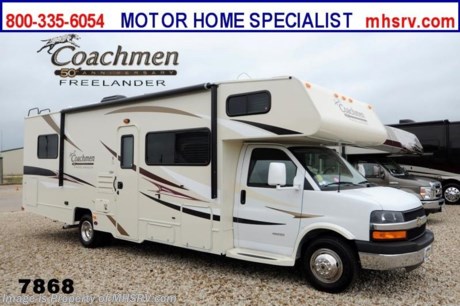 /OK 12/28/2013 &lt;a href=&quot;http://www.mhsrv.com/coachmen-rv/&quot;&gt;&lt;img src=&quot;http://www.mhsrv.com/images/sold-coachmen.jpg&quot; width=&quot;383&quot; height=&quot;141&quot; border=&quot;0&quot; /&gt;&lt;/a&gt; YEAR END CLOSE-OUT! Purchase this unit anytime before Dec. 30th, 2013 and MHSRV will Donate $1,000 to Cook Children&#39;s. Complete details at MHSRV .com or 800-335-6054. For the Lowest Price &amp; Largest Selection Visit Motor Home Specialist, the #1 Volume Selling Dealer in the World! &lt;object width=&quot;400&quot; height=&quot;300&quot;&gt;&lt;param name=&quot;movie&quot; value=&quot;http://www.youtube.com/v/fBpsq4hH-Ws?version=3&amp;amp;hl=en_US&quot;&gt;&lt;/param&gt;&lt;param name=&quot;allowFullScreen&quot; value=&quot;true&quot;&gt;&lt;/param&gt;&lt;param name=&quot;allowscriptaccess&quot; value=&quot;always&quot;&gt;&lt;/param&gt;&lt;embed src=&quot;http://www.youtube.com/v/fBpsq4hH-Ws?version=3&amp;amp;hl=en_US&quot; type=&quot;application/x-shockwave-flash&quot; width=&quot;400&quot; height=&quot;300&quot; allowscriptaccess=&quot;always&quot; allowfullscreen=&quot;true&quot;&gt;&lt;/embed&gt;&lt;/object&gt; MSRP $82,966. New 2014 Coachmen Freelander Model 28QB. This Class C RV measures approximately 30 feet 9 inches in length and features a tremendous amount of living &amp; storage area. This beautiful RV includes the 50th Anniversary pack featuring high gloss colored fiberglass sidewalls, fiberglass running boards, tinted windows, 3 burner range with oven, stainless steel wheel inserts, AM/FM stereo, rear ladder, Travel East Roadside Assistance, 50 gallon fresh water tank, 5,000 lb. hitch, glass shower door, Onan generator, 80 inch long bed, roller bearing drawer glides, Azdel Composite sidewall and Thermofoil counter tops. Additional options include the all new Platinum wood color, exterior privacy windshield cover, air assisted suspension, spare tire, 15K BTU A/C with heat pump, exterior entertainment center and 24&quot; LCD TV w/DVD, as well as the Freelander Premier Package which including an electric awning, back-up camera, child saftey net and ladder and heated holding tanks.  The Coachmen Freelander RV also features a Chevy 4500 series chassis, 6.0L Vortec V-8, 6-speed automatic transmission, 57 gallon fuel tank and more. For additional photos, details, videos &amp; SALE PRICE please visit Motor Home Specialist, the #1 Volume Selling Dealer in the World, at MHSRV .com or Call 800-335-6054. At Motor Home Specialist we DO NOT charge any prep or orientation fees like you will find at other dealerships. All sale prices include a 200 point inspection, interior &amp; exterior wash &amp; detail of vehicle, a thorough coach orientation with an MHS technician, an RV Starter&#39;s kit, a nights stay in our delivery park featuring landscaped and covered pads with full hook-ups and much more! Read From Thousands of Testimonials at MHSRV .com and See What They Had to Say About Their Experience at Motor Home Specialist. WHY PAY MORE?...... WHY SETTLE FOR LESS?