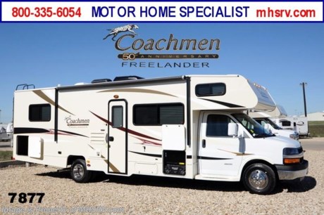 /OK 11/11/2013 &lt;a href=&quot;http://www.mhsrv.com/coachmen-rv/&quot;&gt;&lt;img src=&quot;http://www.mhsrv.com/images/sold-coachmen.jpg&quot; width=&quot;383&quot; height=&quot;141&quot; border=&quot;0&quot; /&gt;&lt;/a&gt; YEAR END CLOSE-OUT! Purchase this unit anytime before Dec. 30th, 2013 and receive a $2,000 VISA Gift Card. MHSRV will also Donate $1,000 to Cook Children&#39;s. Complete details at MHSRV .com or 800-335-6054. For the Lowest Price &amp; Largest Selection Visit Motor Home Specialist, the #1 Volume Selling Dealer in the World! &lt;object width=&quot;400&quot; height=&quot;300&quot;&gt;&lt;param name=&quot;movie&quot; value=&quot;http://www.youtube.com/v/fBpsq4hH-Ws?version=3&amp;amp;hl=en_US&quot;&gt;&lt;/param&gt;&lt;param name=&quot;allowFullScreen&quot; value=&quot;true&quot;&gt;&lt;/param&gt;&lt;param name=&quot;allowscriptaccess&quot; value=&quot;always&quot;&gt;&lt;/param&gt;&lt;embed src=&quot;http://www.youtube.com/v/fBpsq4hH-Ws?version=3&amp;amp;hl=en_US&quot; type=&quot;application/x-shockwave-flash&quot; width=&quot;400&quot; height=&quot;300&quot; allowscriptaccess=&quot;always&quot; allowfullscreen=&quot;true&quot;&gt;&lt;/embed&gt;&lt;/object&gt; MSRP $82,966. New 2014 Coachmen Freelander Model 28QB. This Class C RV measures approximately 30 feet 9 inches in length and features a tremendous amount of living &amp; storage area. This beautiful RV includes the 50th Anniversary pack featuring high gloss colored fiberglass sidewalls, fiberglass running boards, tinted windows, 3 burner range with oven, stainless steel wheel inserts, AM/FM stereo, patio awning, rear ladder, Travel East Roadside Assistance, 50 gallon fresh water tank, 5,000 lb. hitch, glass shower door, Onan generator, 80 inch long bed, roller bearing drawer glides, Azdel Composite sidewall and Thermofoil counter tops. Additional options include the all new Platinum wood color, exterior privacy windshield cover, air assisted suspension, spare tire, 15K BTU A/C with heat pump, exterior entertainment center and 24&quot; LCD TV w/DVD, as well as the Freelander Premier Package which including an electric awning, back-up camera, child saftey net and ladder and heated holding tanks.  The Coachmen Freelander RV also features a Chevy 4500 series chassis, 6.0L Vortec V-8, 6-speed automatic transmission, 57 gallon fuel tank and more. For additional photos, details, videos &amp; SALE PRICE please visit Motor Home Specialist, the #1 Volume Selling Dealer in the World, at MHSRV .com or Call 800-335-6054. At Motor Home Specialist we DO NOT charge any prep or orientation fees like you will find at other dealerships. All sale prices include a 200 point inspection, interior &amp; exterior wash &amp; detail of vehicle, a thorough coach orientation with an MHS technician, an RV Starter&#39;s kit, a nights stay in our delivery park featuring landscaped and covered pads with full hook-ups and much more! Read From Thousands of Testimonials at MHSRV .com and See What They Had to Say About Their Experience at Motor Home Specialist. WHY PAY MORE?...... WHY SETTLE FOR LESS?
