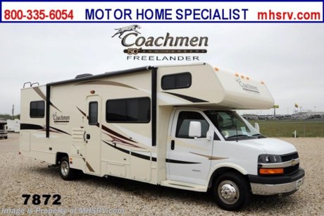 /TX 3/19/14  *SOLD*  Receive a $1,000 VISA Gift Card with purchase at The #1 Volume Selling Motor Home Dealer in the World! Offer expires March 31st, 2013. Visit MHSRV .com or Call 800-335-6054 for complete details.  &lt;object width=&quot;400&quot; height=&quot;300&quot;&gt;&lt;param name=&quot;movie&quot; value=&quot;//www.youtube.com/v/Up9m210doqE?version=3&amp;amp;hl=en_US&quot;&gt;&lt;/param&gt;&lt;param name=&quot;allowFullScreen&quot; value=&quot;true&quot;&gt;&lt;/param&gt;&lt;param name=&quot;allowscriptaccess&quot; value=&quot;always&quot;&gt;&lt;/param&gt;&lt;embed src=&quot;//www.youtube.com/v/Up9m210doqE?version=3&amp;amp;hl=en_US&quot; type=&quot;application/x-shockwave-flash&quot; width=&quot;400&quot; height=&quot;300&quot; allowscriptaccess=&quot;always&quot; allowfullscreen=&quot;true&quot;&gt;&lt;/embed&gt;&lt;/object&gt; MSRP $82,966. New 2014 Coachmen Freelander Model 28QB. This Class C RV measures approximately 30 feet 9 inches in length and features a tremendous amount of living &amp; storage area. This beautiful RV includes the 50th Anniversary pack featuring high gloss colored fiberglass sidewalls, fiberglass running boards, tinted windows, 3 burner range with oven, stainless steel wheel inserts, AM/FM stereo, rear ladder, Travel East Roadside Assistance, 50 gallon fresh water tank, 5,000 lb. hitch, glass shower door, Onan generator, 80 inch long bed, roller bearing drawer glides, Azdel Composite sidewall and Thermofoil counter tops. Additional options include the all new Platinum wood color, exterior privacy windshield cover, air assisted suspension, spare tire, 15K BTU A/C with heat pump, exterior entertainment center and 24&quot; LCD TV w/DVD, as well as the Freelander Premier Package which including an electric awning, back-up camera, child saftey net and ladder and heated holding tanks.  The Coachmen Freelander RV also features a Chevy 4500 series chassis, 6.0L Vortec V-8, 6-speed automatic transmission, 57 gallon fuel tank and more. For additional photos, details, videos &amp; SALE PRICE please visit Motor Home Specialist, the #1 Volume Selling Dealer in the World, at MHSRV .com or Call 800-335-6054. At Motor Home Specialist we DO NOT charge any prep or orientation fees like you will find at other dealerships. All sale prices include a 200 point inspection, interior &amp; exterior wash &amp; detail of vehicle, a thorough coach orientation with an MHS technician, an RV Starter&#39;s kit, a nights stay in our delivery park featuring landscaped and covered pads with full hook-ups and much more! Read From Thousands of Testimonials at MHSRV .com and See What They Had to Say About Their Experience at Motor Home Specialist. WHY PAY MORE?...... WHY SETTLE FOR LESS?