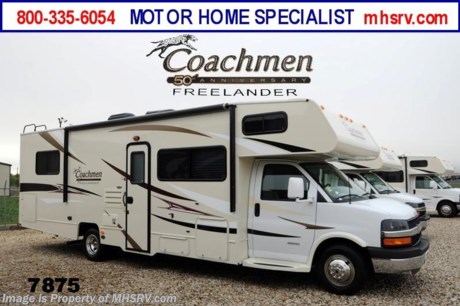/OK 12/5/2013 &lt;a href=&quot;http://www.mhsrv.com/coachmen-rv/&quot;&gt;&lt;img src=&quot;http://www.mhsrv.com/images/sold-coachmen.jpg&quot; width=&quot;383&quot; height=&quot;141&quot; border=&quot;0&quot; /&gt;&lt;/a&gt; YEAR END CLOSE-OUT! Purchase this unit anytime before Dec. 30th, 2013 and MHSRV will Donate $1,000 to Cook Children&#39;s. Complete details at MHSRV .com or 800-335-6054. For the Lowest Price &amp; Largest Selection Visit Motor Home Specialist, the #1 Volume Selling Dealer in the World! &lt;object width=&quot;400&quot; height=&quot;300&quot;&gt;&lt;param name=&quot;movie&quot; value=&quot;http://www.youtube.com/v/fBpsq4hH-Ws?version=3&amp;amp;hl=en_US&quot;&gt;&lt;/param&gt;&lt;param name=&quot;allowFullScreen&quot; value=&quot;true&quot;&gt;&lt;/param&gt;&lt;param name=&quot;allowscriptaccess&quot; value=&quot;always&quot;&gt;&lt;/param&gt;&lt;embed src=&quot;http://www.youtube.com/v/fBpsq4hH-Ws?version=3&amp;amp;hl=en_US&quot; type=&quot;application/x-shockwave-flash&quot; width=&quot;400&quot; height=&quot;300&quot; allowscriptaccess=&quot;always&quot; allowfullscreen=&quot;true&quot;&gt;&lt;/embed&gt;&lt;/object&gt; MSRP $82,966. New 2014 Coachmen Freelander Model 28QB. This Class C RV measures approximately 30 feet 9 inches in length and features a tremendous amount of living &amp; storage area. This beautiful RV includes the 50th Anniversary pack featuring high gloss colored fiberglass sidewalls, fiberglass running boards, tinted windows, 3 burner range with oven, stainless steel wheel inserts, AM/FM stereo, patio awning, rear ladder, Travel East Roadside Assistance, 50 gallon fresh water tank, 5,000 lb. hitch, glass shower door, Onan generator, 80 inch long bed, roller bearing drawer glides, Azdel Composite sidewall and Thermofoil counter tops. Additional options include the all new Platinum wood color, exterior privacy windshield cover, air assisted suspension, spare tire, 15K BTU A/C with heat pump, exterior entertainment center and 24&quot; LCD TV w/DVD, as well as the Freelander Premier Package which including an electric awning, back-up camera, child saftey net and ladder and heated holding tanks.  The Coachmen Freelander RV also features a Chevy 4500 series chassis, 6.0L Vortec V-8, 6-speed automatic transmission, 57 gallon fuel tank and more. For additional photos, details, videos &amp; SALE PRICE please visit Motor Home Specialist, the #1 Volume Selling Dealer in the World, at MHSRV .com or Call 800-335-6054. At Motor Home Specialist we DO NOT charge any prep or orientation fees like you will find at other dealerships. All sale prices include a 200 point inspection, interior &amp; exterior wash &amp; detail of vehicle, a thorough coach orientation with an MHS technician, an RV Starter&#39;s kit, a nights stay in our delivery park featuring landscaped and covered pads with full hook-ups and much more! Read From Thousands of Testimonials at MHSRV .com and See What They Had to Say About Their Experience at Motor Home Specialist. WHY PAY MORE?...... WHY SETTLE FOR LESS?