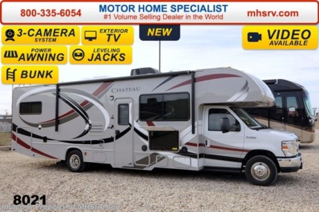 /MT 9/1/14 &lt;a href=&quot;http://www.mhsrv.com/thor-motor-coach/&quot;&gt;&lt;img src=&quot;http://www.mhsrv.com/images/sold-thor.jpg&quot; width=&quot;383&quot; height=&quot;141&quot; border=&quot;0&quot;/&gt;&lt;/a&gt; 2014 CLOSEOUT! World&#39;s RV Show Sale Priced Now Through Sept 6th. Call 800-335-6054 for Details. Receive a $1,000 VISA Gift Card with purchase from Motor Home Specialist while supplies last.   &lt;object width=&quot;400&quot; height=&quot;300&quot;&gt;&lt;param name=&quot;movie&quot; value=&quot;//www.youtube.com/v/zb5_686Rceo?version=3&amp;amp;hl=en_US&quot;&gt;&lt;/param&gt;&lt;param name=&quot;allowFullScreen&quot; value=&quot;true&quot;&gt;&lt;/param&gt;&lt;param name=&quot;allowscriptaccess&quot; value=&quot;always&quot;&gt;&lt;/param&gt;&lt;embed src=&quot;//www.youtube.com/v/zb5_686Rceo?version=3&amp;amp;hl=en_US&quot; type=&quot;application/x-shockwave-flash&quot; width=&quot;400&quot; height=&quot;300&quot; allowscriptaccess=&quot;always&quot; allowfullscreen=&quot;true&quot;&gt;&lt;/embed&gt;&lt;/object&gt; For Lowest Price &amp; Largest Selection Visit the #1 Volume Selling Dealer in the World at MHSRV .com or Call 800-335-6054. MSRP $109,995. New 2014 Thor Motor Coach Chateau Class C RV. Model 31E bunk house with Ford E-450 chassis, Ford Triton V-10 engine and measures approximately 32 feet 7 inches in length. The Chateau 31E features the Premier Package which includes solid surface kitchen countertop with pressed dinette top, roller shades, power charging center for electronics, enclosed area for sewer tank valves, water filter system, LED ceiling lights, black tank flush, 30 inch over the range microwave and exterior speakers. Optional equipment includes the HD-Max exterior, cabover entertainment center with a 39&quot; TV/DVD &amp; Soundbar, (2) LCD TVs with DVD player in bunk beds, exterior entertainment center, leatherette sofa, dual child safety tether, power attic fan in overhead bunk, upgraded 15,000 BTU A/C, second auxiliary battery, spare tire, automatic hydraulic leveling jacks, heated remote exterior mirrors with integrated side view cameras, power driver&#39;s chair, leatherette driver &amp; passenger chairs, cockpit carpet mat and wood dash applique. The Chateau 31E Class C RV has an incredible list of standard features including power windows and locks, bedroom TV, 3 burner high output range top with oven, gas/electric water heater, holding tanks with heat pads, auto transfer switch, wheel liners, valve stem extenders, keyless entry, automatic electric patio awning, back-up monitor, double door refrigerator, roof ladder, 4000 Onan Micro Quiet generator, slick fiberglass exterior, full extension drawer glides, bedspread &amp; pillow shams and much more. FOR ADDITIONAL INFORMATION, BROCHURE, WINDOW STICKER, PHOTOS &amp; VIDEOS PLEASE VISIT MOTOR HOME SPECIALIST AT MHSRV .com or CALL 800-335-6054. At Motor Home Specialist we DO NOT charge any prep or orientation fees like you will find at other dealerships. All sale prices include a 200 point inspection, interior &amp; exterior wash &amp; detail of vehicle, a thorough coach orientation with an MHS technician, an RV Starter&#39;s kit, a nights stay in our delivery park featuring landscaped and covered pads with full hook-ups and much more! Read From Thousands of Testimonials at MHSRV .com and See What They Had to Say About Their Experience at Motor Home Specialist. WHY PAY MORE?...... WHY SETTLE FOR LESS?