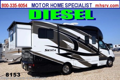 /AZ 1/6/2014 &lt;a href=&quot;http://www.mhsrv.com/thor-motor-coach/&quot;&gt;&lt;img src=&quot;http://www.mhsrv.com/images/sold-thor.jpg&quot; width=&quot;383&quot; height=&quot;141&quot; border=&quot;0&quot; /&gt;&lt;/a&gt; YEAR END CLOSE-OUT! Purchase this unit anytime before Dec. 30th, 2013 and receive a $1,000 VISA Gift Card. MHSRV will also Donate $1,000 to Cook Children&#39;s. Complete details at MHSRV .com or 800-335-6054. For the Lowest Price &amp; Largest Selection Visit Motor Home Specialist, the #1 Volume Selling Dealer in the World!  &lt;object width=&quot;400&quot; height=&quot;300&quot;&gt;&lt;param name=&quot;movie&quot; value=&quot;http://www.youtube.com/v/HQY4eaKwnWQ?hl=en_US&amp;amp;version=3&quot;&gt;&lt;/param&gt;&lt;param name=&quot;allowFullScreen&quot; value=&quot;true&quot;&gt;&lt;/param&gt;&lt;param name=&quot;allowscriptaccess&quot; value=&quot;always&quot;&gt;&lt;/param&gt;&lt;embed src=&quot;http://www.youtube.com/v/HQY4eaKwnWQ?hl=en_US&amp;amp;version=3&quot; type=&quot;application/x-shockwave-flash&quot; width=&quot;400&quot; height=&quot;300&quot; allowscriptaccess=&quot;always&quot; allowfullscreen=&quot;true&quot;&gt;&lt;/embed&gt;&lt;/object&gt; MSRP $119,927.  New 2014 Thor Motor Coach Four Winds Siesta Sprinter Diesel. Model 24SR. This RV measures approximately 24ft. 6in. in length &amp; features 2 slide-out rooms. Optional equipment includes the Shady Canyon full body paint exterior, LCD TV in bedroom, 12V attic fan, wood dash applique, heated holding tank pads &amp; second auxiliary battery. The all new 2014 Four Winds Siesta Sprinter also features a turbo diesel engine, AM/FM/CD, power windows &amp; locks, keyless entry &amp; much more. For additional photos and information on this unit please visit Motor Home Specialist at MHSRV .com or call 800-335-6054. At Motor Home Specialist we DO NOT charge any prep or orientation fees like you will find at other dealerships. All sale prices include a 200 point inspection, interior &amp; exterior wash &amp; detail of vehicle, a thorough coach orientation with an MHS technician, an RV Starter&#39;s kit, a nights stay in our delivery park featuring landscaped and covered pads with full hook-ups and much more! Read From Thousands of Testimonials at MHSRV .com and See What They Had to Say About Their Experience at Motor Home Specialist. WHY PAY MORE?...... WHY SETTLE FOR LESS?