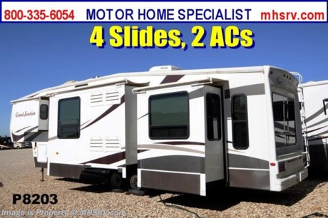 /TX 12/2013 Used Dutchmen RV for Sale- 2006 Dutchmen Grand Junction 37QSL is approximately 39 feet in length with 4 slides, patio awning, slide-out room toppers, water heater, 50 Amp service, pass-thru storage, black tank rinsing system, exterior shower, roof ladder, soft touch ceilings, 2 sofas , free standing table, work station, computer desk, day/night shades, 2 ceiling fans, fireplace, convection microwave, 3 burner range with oven, sink covers, 2 refrigerators, washer/dryer combo, glass door shower with seat, king bed and much more. For additional information and photos please visit Motor Home Specialist at www.MHSRV .com or call 800-335-6054.