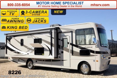 /TX 8/25/14 &lt;a href=&quot;http://www.mhsrv.com/thor-motor-coach/&quot;&gt;&lt;img src=&quot;http://www.mhsrv.com/images/sold-thor.jpg&quot; width=&quot;383&quot; height=&quot;141&quot; border=&quot;0&quot;/&gt;&lt;/a&gt; 2014 CLOSEOUT! World&#39;s RV Show Sale Priced Now Through Sept 6th. Call 800-335-6054 for Details.   &lt;object width=&quot;400&quot; height=&quot;300&quot;&gt;&lt;param name=&quot;movie&quot; value=&quot;//www.youtube.com/v/kmlpm26tPJA?hl=en_US&amp;amp;version=3&quot;&gt;&lt;/param&gt;&lt;param name=&quot;allowFullScreen&quot; value=&quot;true&quot;&gt;&lt;/param&gt;&lt;param name=&quot;allowscriptaccess&quot; value=&quot;always&quot;&gt;&lt;/param&gt;&lt;embed src=&quot;//www.youtube.com/v/kmlpm26tPJA?hl=en_US&amp;amp;version=3&quot; type=&quot;application/x-shockwave-flash&quot; width=&quot;400&quot; height=&quot;300&quot; allowscriptaccess=&quot;always&quot; allowfullscreen=&quot;true&quot;&gt;&lt;/embed&gt;&lt;/object&gt;  The All New 2014 Thor Motor Coach Hurricane Model 27K MSRP $116,217. This all new Class A motor home&#39;s approximate footage to be determined and features a Ford chassis, a V-10 Ford engine, a full wall slide, L-shaped sofa with free standing dinette table, walk around king bed, side hinged baggage doors, 32 inch LCD TV in the living area &amp; dual wardrobes. Other exciting features on the 2014 Hurricane include electric patio awning, roof ladder, electric entry step, 5,000 lb. hitch, back-up camera, double door refrigerator, automatic leveling jacks with touch pad controls, heated exterior mirrors with integrated cameras, 13.5 BTU ducted roof A/C and much more. Optional equipment includes a bedroom LCD TV, exterior entertainment system, solid surface kitchen counter, front electric drop-down over head bunk, power attic fan, upgraded 15,000 BTU front roof A/C, valve stem extenders and a power driver seat. For INTERNET SALE PRICE, ADDITIONAL PHOTOS, DETAILS, VIDEOS &amp; MORE PLEASE VISIT MOTOR HOME SPECIALIST at MHSRV .com or Call 800-335-6054. At Motor Home Specialist we DO NOT charge any prep or orientation fees like you will find at other dealerships. All sale prices include a 200 point inspection, interior &amp; exterior wash &amp; detail of vehicle, a thorough coach orientation with an MHS technician, an RV Starter&#39;s kit, a nights stay in our delivery park featuring landscaped and covered pads with full hook-ups and much more! Read From Thousands of Testimonials at MHSRV .com and See What They Had to Say About Their Experience at Motor Home Specialist. WHY PAY MORE?...... WHY SETTLE FOR LESS?