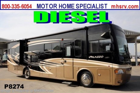 /TX 2/25/2014 &lt;a href=&quot;http://www.mhsrv.com/thor-motor-coach/&quot;&gt;&lt;img src=&quot;http://www.mhsrv.com/images/sold-thor.jpg&quot; width=&quot;383&quot; height=&quot;141&quot; border=&quot;0&quot;/&gt;&lt;/a&gt; Used Thor Motor Coach for Sale- 2013 Thor Palazzo 33.2 with 2 slides and 4,440 miles. This RV is approximately 34 feet in length with a Cummins 300HP diesel engine, Freightliner chassis, power mirrors with heat, 6KW Onan generator with AGS, power patio awning, slide-out room toppers, gas/electric water heater, pass-thru storage with side swing baggage doors, half length slide out cargo trays, 10K lb. hitch, back up camera, Magnum inverter, dual pane windows, solid surface counters, convection microwave, residential refrigerator, all in1 bath, washer/dryer stack, 2 ducted roof A/Cs and 2 LCD TVs. For additional information and photos please visit Motor Home Specialist at www.MHSRV .com or call 800-335-6054.