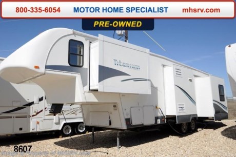 /OK  3/19/14  *SOLD*  Used Glendale 5th Wheel for Sale- 2005 Glendale Titanium 34E39SD is approximately 39 feet in length with 5 slides, patio awning, gas/electric water heater, pass-thru storage, 50 Amp service, water filtration system, exterior shower, roof ladder, sofa with sleeper, free standing dinette that extends, 2 Lazy Boy style recliners, day/night shades, ceiling fan, kitchen island, fold up counter, microwave, 3 burner rang with oven, central vacuum, refrigerator, 2 ducted roof A/Cs and a LCD TV with surround sound system. For additional information and photos please visit Motor Home Specialist at www.MHSRV .com or call 800-335-6054.