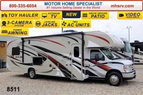 /IA 9/25/14 &lt;a href=&quot;http://www.mhsrv.com/thor-motor-coach/&quot;&gt;&lt;img src=&quot;http://www.mhsrv.com/images/sold-thor.jpg&quot; width=&quot;383&quot; height=&quot;141&quot; border=&quot;0&quot;/&gt;&lt;/a&gt; Sale Price Includes $2,000 Factory Rebate for a Limited Time. World&#39;s RV Show Sale Priced Now Through Sept 6th. Call 800-335-6054 for Details.   Receive a $1,000 VISA Gift Card with purchase from Motor Home Specialist while supplies last! Family Owned &amp; Operated and the #1 Volume Selling Motor Home Dealer in the World as well as the #1 Thor Motor Coach Dealer in the World. 
&lt;object width=&quot;400&quot; height=&quot;300&quot;&gt;&lt;param name=&quot;movie&quot; value=&quot;http://www.youtube.com/v/fBpsq4hH-Ws?version=3&amp;amp;hl=en_US&quot;&gt;&lt;/param&gt;&lt;param name=&quot;allowFullScreen&quot; value=&quot;true&quot;&gt;&lt;/param&gt;&lt;param name=&quot;allowscriptaccess&quot; value=&quot;always&quot;&gt;&lt;/param&gt;&lt;embed src=&quot;http://www.youtube.com/v/fBpsq4hH-Ws?version=3&amp;amp;hl=en_US&quot; type=&quot;application/x-shockwave-flash&quot; width=&quot;400&quot; height=&quot;300&quot; allowscriptaccess=&quot;always&quot; allowfullscreen=&quot;true&quot;&gt;&lt;/embed&gt;&lt;/object&gt;
MSRP $113,163. New 2015 Thor Motor Coach Outlaw Toy Hauler. Model 29H with slide-out, Ford E-450 chassis, 6.8L V-10 engine with 305 HP and 420 lb-ft torque, 5,000K lb. hitch and a garage door that converts to an outside patio deck. This unit measures approximately 30 feet 9 inches in length. Optional equipment includes the beautiful After Burner HD-Max exterior, exterior entertainment center, fully automatic hydraulic leveling jacks, power driver&#39;s seat, holding tanks with heat pads, 12V attic fan in the over head bunk area, A/C in garage area and 2 fold down leatherette sofas in the garage.  The Outlaw toy hauler RV has an incredible list of standard features including beautiful wood &amp; interior decor packages, large swivel TV with DVD player in the cab over bunk area, power patio awning, exterior shower, heated exterior mirrors, 3 camera monitoring system, valve stem extenders, 3 burner range, convection microwave, flat panel TV with DVD player in the garage, 4.0 Micro Quiet Onan generator, gas/electric water heater and much more. For additional photos, details, videos &amp; SALE PRICE please visit Motor Home Specialist, the #1 Volume Selling Dealer in the World, at MHSRV .com or Call 800-335-6054. At Motor Home Specialist we DO NOT charge any prep or orientation fees like you will find at other dealerships. All sale prices include a 200 point inspection, interior &amp; exterior wash &amp; detail of vehicle, a thorough coach orientation with an MHS technician, an RV Starter&#39;s kit, a nights stay in our delivery park featuring landscaped and covered pads with full hook-ups and much more! Read From Thousands of Testimonials at MHSRV .com and See What They Had to Say About Their Experience at Motor Home Specialist. WHY PAY MORE?...... WHY SETTLE FOR LESS?  &lt;object width=&quot;400&quot; height=&quot;300&quot;&gt;&lt;param name=&quot;movie&quot; value=&quot;//www.youtube.com/v/ldulGxRJhyo?version=3&amp;amp;hl=en_US&quot;&gt;&lt;/param&gt;&lt;param name=&quot;allowFullScreen&quot; value=&quot;true&quot;&gt;&lt;/param&gt;&lt;param name=&quot;allowscriptaccess&quot; value=&quot;always&quot;&gt;&lt;/param&gt;&lt;embed src=&quot;//www.youtube.com/v/ldulGxRJhyo?version=3&amp;amp;hl=en_US&quot; type=&quot;application/x-shockwave-flash&quot; width=&quot;400&quot; height=&quot;300&quot; allowscriptaccess=&quot;always&quot; allowfullscreen=&quot;true&quot;&gt;&lt;/embed&gt;&lt;/object&gt;
