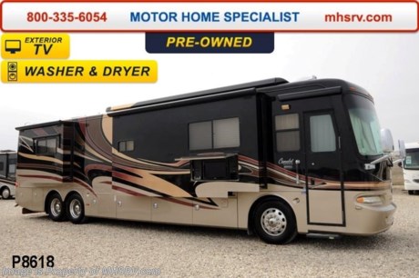 /TX 3/19/14  *SOLD*  Used Monaco RV for Sale - 2008 Monaco Camelot with 4 slides, model 42PDQ: Only 26,221 miles! This RV is approximately 42&#39; in length and features a powerful 400 HP Cummins diesel engine with side mounted radiator, Roadmaster raised rail chassis, inverter, Allison 6-speed automatic trans, 10KW Onan diesel generator on a manual slide, Power Gear leveling system and (2) Flat Screen TVs. For complete details visit Motor Home Specialist at MHSRV .com or 800-335-6054.