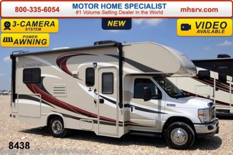 /TX 5/7/14 &lt;a href=&quot;http://www.mhsrv.com/thor-motor-coach/&quot;&gt;&lt;img src=&quot;http://www.mhsrv.com/images/sold-thor.jpg&quot; width=&quot;383&quot; height=&quot;141&quot; border=&quot;0&quot;/&gt;&lt;/a&gt; Receive a MHSRV Camper&#39;s Package While Supplies Last! MHSRV Pkg. includes a 32 inch LED HDTV with Built in DVD Player, a Sony Play Station 3 with Blu-Ray capability, a GPS Navigation System, (4) Collapsible Chairs, a Large Collapsible Table, a Rolling Cooler, an Electric Grill and a Complete Grillers Utensil Set with purchase of this unit. #1 Volume Selling Motor Home Dealer in the World. MSRP $82,528. New 2015 Thor Motor Coach Chateau Class C RV. Model 22E with Ford E-350 chassis &amp; Ford Triton V-10 engine. This unit measures approximately 23 feet 11 inches in length. Optional equipment includes the amazing HD-Max color exterior, convection microwave, leatherette U-shaped dinette, child safety tether, exterior shower, heated holding tanks, second auxiliary battery, wheel liners, valve stem extenders, keyless entry, spare tire, back-up monitor, heated remote exterior mirrors with integrated side view cameras, leatherette driver &amp; passenger chairs, cockpit carpet mat and wood dash appliqu&#233;. The Chateau Class C RV has an incredible list of standard features for 2015 including Mega exterior storage, power windows and locks, gas/electric water heater, large TV on a swivel in the cover head cab (N/A with cab over entertainment center), auto transfer switch, power patio awning with integrated LED lighting, double door refrigerator, skylight, 4000 Onan Micro Quiet generator, slick fiberglass exterior, full extension drawer glides, roof ladder, bedspread &amp; pillow shams, power vent and much more. FOR ADDITIONAL INFORMATION, PHOTOS &amp; VIDEOS Please visit Motor Home Specialist at  MHSRV .com or Call 800-335-6054. At Motor Home Specialist we DO NOT charge any prep or orientation fees like you will find at other dealerships. All sale prices include a 200 point inspection, interior &amp; exterior wash &amp; detail of vehicle, a thorough coach orientation with an MHS technician, an RV Starter&#39;s kit, a nights stay in our delivery park featuring landscaped and covered pads with full hook-ups and much more! Read From Thousands of Testimonials at MHSRV .com and See What They Had to Say About Their Experience at Motor Home Specialist. WHY PAY MORE?...... WHY SETTLE FOR LESS? 