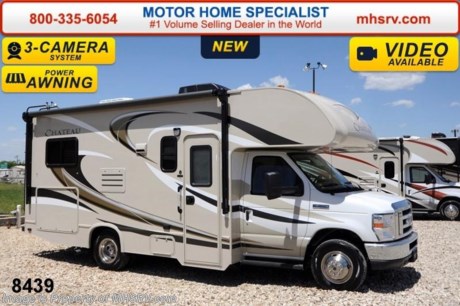 /TX 7/1/14 &lt;a href=&quot;http://www.mhsrv.com/thor-motor-coach/&quot;&gt;&lt;img src=&quot;http://www.mhsrv.com/images/sold-thor.jpg&quot; width=&quot;383&quot; height=&quot;141&quot; border=&quot;0&quot;/&gt;&lt;/a&gt; Receive a MHSRV Camper&#39;s Package While Supplies Last! MHSRV Pkg. includes a 32 inch LED HDTV with Built in DVD Player, a Sony Play Station 3 with Blu-Ray capability, a GPS Navigation System, (4) Collapsible Chairs, a Large Collapsible Table, a Rolling Cooler, an Electric Grill and a Complete Grillers Utensil Set with purchase of this unit. #1 Volume Selling Motor Home Dealer in the World. MSRP $82,528. New 2015 Thor Motor Coach Chateau Class C RV. Model 22E with Ford E-350 chassis &amp; Ford Triton V-10 engine. This unit measures approximately 23 feet 11 inches in length. Optional equipment includes the amazing HD-Max color exterior, convection microwave, leatherette U-shaped dinette, child safety tether, exterior shower, heated holding tanks, second auxiliary battery, wheel liners, valve stem extenders, keyless entry, spare tire, back-up monitor, heated remote exterior mirrors with integrated side view cameras, leatherette driver &amp; passenger chairs, cockpit carpet mat and wood dash appliqu&#233;. The Chateau Class C RV has an incredible list of standard features for 2015 including Mega exterior storage, power windows and locks, gas/electric water heater, large TV on a swivel in the over head cab (N/A with cab over entertainment center), auto transfer switch, power patio awning with integrated LED lighting, double door refrigerator, skylight, 4000 Onan Micro Quiet generator, slick fiberglass exterior, full extension drawer glides, roof ladder, bedspread &amp; pillow shams, power vent and much more. FOR ADDITIONAL INFORMATION, PHOTOS &amp; VIDEOS Please visit Motor Home Specialist at  MHSRV .com or Call 800-335-6054. At Motor Home Specialist we DO NOT charge any prep or orientation fees like you will find at other dealerships. All sale prices include a 200 point inspection, interior &amp; exterior wash &amp; detail of vehicle, a thorough coach orientation with an MHS technician, an RV Starter&#39;s kit, a nights stay in our delivery park featuring landscaped and covered pads with full hook-ups and much more! Read From Thousands of Testimonials at MHSRV .com and See What They Had to Say About Their Experience at Motor Home Specialist. WHY PAY MORE?...... WHY SETTLE FOR LESS? 