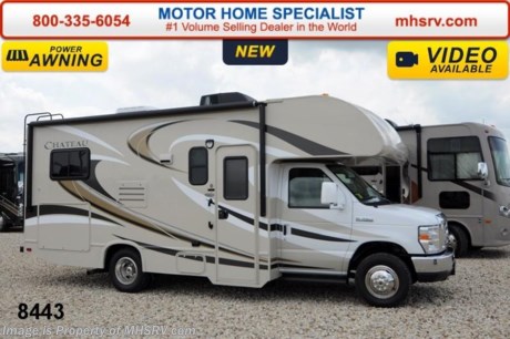 /MS 7/1/14 &lt;a href=&quot;http://www.mhsrv.com/thor-motor-coach/&quot;&gt;&lt;img src=&quot;http://www.mhsrv.com/images/sold-thor.jpg&quot; width=&quot;383&quot; height=&quot;141&quot; border=&quot;0&quot;/&gt;&lt;/a&gt; #1 Volume Selling Motor Home Dealer in the World. MSRP $78,707. New 2015 Thor Motor Coach Chateau Class C RV. Model 22E with Ford E-350 chassis &amp; Ford Triton V-10 engine. This unit measures approximately 23 feet 11 inches in length. Optional equipment includes the amazing HD-Max color exterior, heated holding tanks, wheel liners and back-up monitor. The Chateau Class C RV has an incredible list of standard features for 2015 including Mega exterior storage, power windows and locks, gas/electric water heater, large TV on a swivel in the over head cab (N/A with cab over entertainment center), auto transfer switch, power patio awning with integrated LED lighting, double door refrigerator, skylight, 4000 Onan Micro Quiet generator, slick fiberglass exterior, full extension drawer glides, roof ladder, bedspread &amp; pillow shams, power vent and much more. FOR ADDITIONAL INFORMATION, PHOTOS &amp; VIDEOS Please visit Motor Home Specialist at  MHSRV .com or Call 800-335-6054. At Motor Home Specialist we DO NOT charge any prep or orientation fees like you will find at other dealerships. All sale prices include a 200 point inspection, interior &amp; exterior wash &amp; detail of vehicle, a thorough coach orientation with an MHS technician, an RV Starter&#39;s kit, a nights stay in our delivery park featuring landscaped and covered pads with full hook-ups and much more! Read From Thousands of Testimonials at MHSRV .com and See What They Had to Say About Their Experience at Motor Home Specialist. WHY PAY MORE?...... WHY SETTLE FOR LESS? 