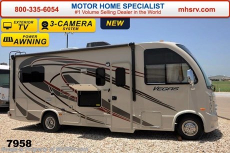 /TX 8/25/14 &lt;a href=&quot;http://www.mhsrv.com/thor-motor-coach/&quot;&gt;&lt;img src=&quot;http://www.mhsrv.com/images/sold-thor.jpg&quot; width=&quot;383&quot; height=&quot;141&quot; border=&quot;0&quot;/&gt;&lt;/a&gt; World&#39;s RV Show Sale Priced Now Through Sept 6th. Call 800-335-6054 for Details.  Thor Motor Coach has done it again with the world&#39;s first RUV! (Recreational Utility Vehicle) Check out the new 2015 Thor Motor Coach Vegas RUV Model 24.1 with Slide-Out Room! MSRP $96,933. The Vegas combines Style, Function, Affordability &amp; Innovation like no other RV available in the industry today! It is powered by a Ford Triton V-10 engine and built on the Ford E-350 Super Duty chassis providing a lower center of gravity and ease of drivability normally found only in a class C RV, but now available in this mini class A motor home measuring approximately 25 ft. 6 inches. Taking superior drivability even one step further, the Vegas will also feature something normally only found in a high-end luxury diesel pusher motor coach... an Independent Front Suspension system! With a style all its own the Vegas will provide superior handling and fuel economy and appeal to couples &amp; family RVers as well. The uniquely designed rear twin beds easily convert into a huge oversized master bed. You will also find another full size power drop down bunk with air mattress above the cockpit and a large sofa/sleeper with air mattress complete with cup holders. Amazingly, the Vegas not only  pulls off a spacious living room, kitchen &amp; bathroom, but also provides a wealth of closet, drawer and even pass-through exterior storage. Optional equipment includes the HD-Max colored sidewalls and graphics, TV/DVD player combo in bedroom, exterior TV, 12V attic fan in bedroom, microwave &amp; 3 burner high output range with oven, 15.0 BTU A/C upgrade, heated holding tanks and a second auxiliary battery. You will also be pleased to find a host of feature appointments that include tinted and frameless windows, a power patio awning with LED lights, living room TV, LED ceiling lights, Onan 4000 generator, gas/electric water heater, a rear ladder, chrome power and heated mirrors with integrated side-view cameras, back-up camera, 5,000lb. trailer hitch, valve stem extensions, two-tone leatherette furniture and captain&#39;s chairs with designer accents, cabinet doors with designer door fronts and a spacious cockpit design with unparalleled visibility as well as a fold out map/laptop table and an additional cab table that can easily be stored when traveling. Call 800-335-6054 or visit MHSRV .com for more details and sale price. At Motor Home Specialist we DO NOT charge any prep or orientation fees like you will find at other dealerships. All sale prices include a 200 point inspection, interior &amp; exterior wash &amp; detail of vehicle, a thorough coach orientation with an MHS technician, an RV Starter&#39;s kit, a nights stay in our delivery park featuring landscaped and covered pads with full hook-ups and much more! Read From Thousands of Testimonials at MHSRV .com and See What They Had to Say About Their Experience at Motor Home Specialist. WHY PAY MORE?...... WHY SETTLE FOR LESS?