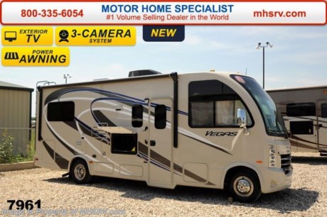 /TX 9/1/14 &lt;a href=&quot;http://www.mhsrv.com/thor-motor-coach/&quot;&gt;&lt;img src=&quot;http://www.mhsrv.com/images/sold-thor.jpg&quot; width=&quot;383&quot; height=&quot;141&quot; border=&quot;0&quot;/&gt;&lt;/a&gt; World&#39;s RV Show Sale Priced Now Through Sept 6th. Call 800-335-6054 for Details.  Thor Motor Coach has done it again with the world&#39;s first RUV! (Recreational Utility Vehicle) Check out the new 2015 Thor Motor Coach Vegas RUV Model 24.1 with Slide-Out Room! MSRP $96,933. The Vegas combines Style, Function, Affordability &amp; Innovation like no other RV available in the industry today! It is powered by a Ford Triton V-10 engine and built on the Ford E-350 Super Duty chassis providing a lower center of gravity and ease of drivability normally found only in a class C RV, but now available in this mini class A motor home measuring approximately 25 ft. 6 inches. Taking superior drivability even one step further, the Vegas will also feature something normally only found in a high-end luxury diesel pusher motor coach... an Independent Front Suspension system! With a style all its own the Vegas will provide superior handling and fuel economy and appeal to couples &amp; family RVers as well. The uniquely designed rear twin beds easily convert into a huge oversized master bed. You will also find another full size power drop down bunk with air mattress above the cockpit and a large sofa/sleeper with air mattress complete with cup holders. Amazingly, the Vegas not only  pulls off a spacious living room, kitchen &amp; bathroom, but also provides a wealth of closet, drawer and even pass-through exterior storage. Optional equipment includes the HD-Max colored sidewalls and graphics, TV/DVD player combo in bedroom, exterior TV, 12V attic fan in bedroom, microwave &amp; 3 burner high output range with oven, 15.0 BTU A/C upgrade, heated holding tanks and a second auxiliary battery. You will also be pleased to find a host of feature appointments that include tinted and frameless windows, a power patio awning with LED lights, living room TV, LED ceiling lights, Onan 4000 generator, gas/electric water heater, a rear ladder, chrome power and heated mirrors with integrated side-view cameras, back-up camera, 5,000lb. trailer hitch, valve stem extensions, two-tone leatherette furniture and captain&#39;s chairs with designer accents, cabinet doors with designer door fronts and a spacious cockpit design with unparalleled visibility as well as a fold out map/laptop table and an additional cab table that can easily be stored when traveling. Call 800-335-6054 or visit MHSRV .com for more details and sale price. At Motor Home Specialist we DO NOT charge any prep or orientation fees like you will find at other dealerships. All sale prices include a 200 point inspection, interior &amp; exterior wash &amp; detail of vehicle, a thorough coach orientation with an MHS technician, an RV Starter&#39;s kit, a nights stay in our delivery park featuring landscaped and covered pads with full hook-ups and much more! Read From Thousands of Testimonials at MHSRV .com and See What They Had to Say About Their Experience at Motor Home Specialist. WHY PAY MORE?...... WHY SETTLE FOR LESS?