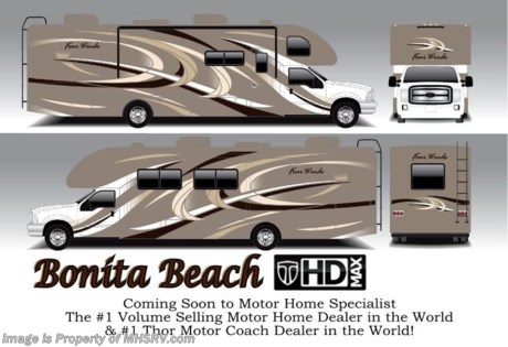 /TX 8/5/14 &lt;a href=&quot;http://www.mhsrv.com/thor-motor-coach/&quot;&gt;&lt;img src=&quot;http://www.mhsrv.com/images/sold-thor.jpg&quot; width=&quot;383&quot; height=&quot;141&quot; border=&quot;0&quot;/&gt;&lt;/a&gt; If you purchase now through July 31st, 2014 MHSRV will donate $1,000 to the Intrepid Fallen Heroes Fund adding to our now more than $265,000 already raised!  &lt;object width=&quot;400&quot; height=&quot;300&quot;&gt;&lt;param name=&quot;movie&quot; value=&quot;//www.youtube.com/v/U2vRrY8X8lc?hl=en_US&amp;amp;version=3&quot;&gt;&lt;/param&gt;&lt;param name=&quot;allowFullScreen&quot; value=&quot;true&quot;&gt;&lt;/param&gt;&lt;param name=&quot;allowscriptaccess&quot; value=&quot;always&quot;&gt;&lt;/param&gt;&lt;embed src=&quot;//www.youtube.com/v/U2vRrY8X8lc?hl=en_US&amp;amp;version=3&quot; type=&quot;application/x-shockwave-flash&quot; width=&quot;400&quot; height=&quot;300&quot; allowscriptaccess=&quot;always&quot; allowfullscreen=&quot;true&quot;&gt;&lt;/embed&gt;&lt;/object&gt; MSRP $153,055. 2015 Thor Motor Coach 33SW Super C model motor home with a full wall slide.  This unit is powered by the powerful 300 HP Powerstroke 6.7L diesel engine with 660 lb. ft. of torque. It rides on a Ford F-550 chassis with a 6-speed automatic transmission and boast a big 10,000 lb. hitch, rear pass-thru MEGA-Storage, extreme duty 4 wheel ABS disc brakes and an electronic brake controller integrated into the dash. Options include the beautiful HD-Max exterior, (2) power attic fans, child safety seat tether and an upgraded 6.0 Onan diesel generator. The Four Winds 33SW is approximately 34 feet 6 inches long and also features a plush dinette and sofa, exterior entertainment center, dual roof air conditioners, power patio awning, one-touch automatic leveling system, residential refrigerator, 30 inch over the range microwave, solid surface counter top, touch screen AM/FM/CD/MP3 player, back-up monitor with side view cameras, remote heated exterior mirrors, power windows and locks, leatherette driver &amp; passenger captain&#39;s chairs, fiberglass running boards, soft touch ceilings, heavy duty ball bearing drawer guides, bedroom LCD TV, large LCD TV in the living area, an 1800-watt power inverter, heated holding tanks and a king sized bed. For additional coach information, brochure, window sticker, videos, photos &amp; reviews &amp; testimonials please visit Motor Home Specialist at MHSRV .com or call 800-335-6054. At MHS we DO NOT charge any prep or orientation fees like you will find at other dealerships. All sale prices include a 200 point inspection, interior &amp; exterior wash &amp; detail of vehicle, a thorough coach orientation with an MHS technician, an RV Starter&#39;s kit, a nights stay in our delivery park featuring landscaped and covered pads with full hook-ups and much more. WHY PAY MORE?... WHY SETTLE FOR LESS?