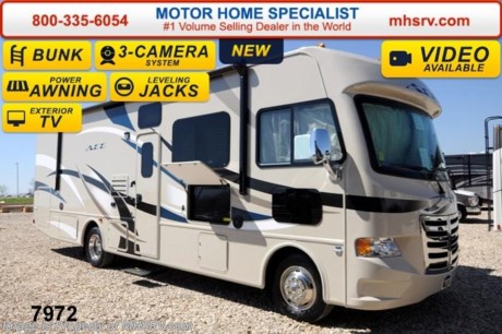 /TX 5/1/14 &lt;a href=&quot;http://www.mhsrv.com/thor-motor-coach/&quot;&gt;&lt;img src=&quot;http://www.mhsrv.com/images/sold-thor.jpg&quot; width=&quot;383&quot; height=&quot;141&quot; border=&quot;0&quot;/&gt;&lt;/a&gt; &lt;object width=&quot;400&quot; height=&quot;300&quot;&gt;&lt;param name=&quot;movie&quot; value=&quot;http://www.youtube.com/v/fBpsq4hH-Ws?version=3&amp;amp;hl=en_US&quot;&gt;&lt;/param&gt;&lt;param name=&quot;allowFullScreen&quot; value=&quot;true&quot;&gt;&lt;/param&gt;&lt;param name=&quot;allowscriptaccess&quot; value=&quot;always&quot;&gt;&lt;/param&gt;&lt;embed src=&quot;http://www.youtube.com/v/fBpsq4hH-Ws?version=3&amp;amp;hl=en_US&quot; type=&quot;application/x-shockwave-flash&quot; width=&quot;400&quot; height=&quot;300&quot; allowscriptaccess=&quot;always&quot; allowfullscreen=&quot;true&quot;&gt;&lt;/embed&gt;&lt;/object&gt; MSRP $111,086. New 2015 Thor Motor Coach A.C.E. Model EVO 30.2 bunk model with a full wall slide-out room. The A.C.E. is the class A &amp; C Evolution. It Combines many of the most popular features of a class A motor home and a class C motor home to make something truly unique to the RV industry. This unit measures approximately 31 feet 4 inches in length. Optional equipment includes beautiful HD-Max exterior, exterior entertainment center, TV &amp; DVD player in bedroom, (2) TVs with DVD player in bunk beds, upgraded 15.0 BTU ducted roof A/C unit, second auxiliary battery and (2) 12V attic fans. The A.C.E. also features a Ford Triton V-10 engine, large LCD TV, frameless windows, power charging station, drop down overhead bunk, power side mirrors with integrated side view cameras, hydraulic leveling jacks, a mud-room, exterior mega-storage, roof ladder, 4000 Onan Micro-Quiet generator, electric patio awning with integrated LED lights, AM/FM/CD, reclining swivel leatherette captain&#39;s chairs, stainless steel wheel liners, hitch, booth dinette, systems control center, valve stem extenders, refrigerator, microwave, water heater, one-piece windshield with &quot;20/20 vision&quot; front cap that helps eliminate heat and sunlight from getting into the drivers vision, floor level cockpit window for better visibility while turning, a &quot;below floor&quot; furnace and water heater helping keep the noise to an absolute minimum and the exhaust away from the kids and pets, cockpit mirrors, slide-out workstation in the dash and much more.  For additional coach information, brochure, window sticker, videos, photos, reviews &amp; testimonials please visit Motor Home Specialist at MHSRV .com or call 800-335-6054. At MHS we DO NOT charge any prep or orientation fees like you will find at other dealerships. All sale prices include a 200 point inspection, interior &amp; exterior wash &amp; detail of vehicle, a thorough coach orientation with an MHS technician, an RV Starter&#39;s kit, a nights stay in our delivery park featuring landscaped and covered pads with full hook-ups and much more. WHY PAY MORE?... WHY SETTLE FOR LESS?