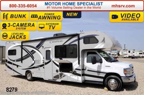 /ROMANIA &lt;a href=&quot;http://www.mhsrv.com/thor-motor-coach/&quot;&gt;&lt;img src=&quot;http://www.mhsrv.com/images/sold-thor.jpg&quot; width=&quot;383&quot; height=&quot;141&quot; border=&quot;0&quot;/&gt;&lt;/a&gt; Receive a $1,000 VISA Gift Card with purchase at The #1 Volume Selling Motor Home Dealer in the World! 2014 CLOSEOUT! Visit MHSRV .com or Call 800-335-6054 for complete details. &lt;object width=&quot;400&quot; height=&quot;300&quot;&gt;&lt;param name=&quot;movie&quot; value=&quot;//www.youtube.com/v/zb5_686Rceo?version=3&amp;amp;hl=en_US&quot;&gt;&lt;/param&gt;&lt;param name=&quot;allowFullScreen&quot; value=&quot;true&quot;&gt;&lt;/param&gt;&lt;param name=&quot;allowscriptaccess&quot; value=&quot;always&quot;&gt;&lt;/param&gt;&lt;embed src=&quot;//www.youtube.com/v/zb5_686Rceo?version=3&amp;amp;hl=en_US&quot; type=&quot;application/x-shockwave-flash&quot; width=&quot;400&quot; height=&quot;300&quot; allowscriptaccess=&quot;always&quot; allowfullscreen=&quot;true&quot;&gt;&lt;/embed&gt;&lt;/object&gt; For Lowest Price &amp; Largest Selection Visit the #1 Volume Selling Dealer in the World at MHSRV .com or Call 800-335-6054. MSRP $109,814. New 2014 Thor Motor Coach Chateau Class C RV. Model 31E bunk house with Ford E-450 chassis, Ford Triton V-10 engine, automatic hydraulic leveling jacks, bedroom TV and measures approximately 32 feet 7 inches in length. The Chateau 31E features the Premier Package which includes solid surface kitchen countertop with pressed dinette top, roller shades, power charging center for electronics, enclosed area for sewer tank valves, water filter system, LED ceiling lights, black tank flush, 30 inch over the range microwave and exterior speakers. Optional equipment includes the HD-Max exterior, (2) LCD TVs with DVD player in bunk beds, exterior entertainment center, leatherette sofa, child safety tether, power attic fan, upgraded 15,000 BTU A/C, second auxiliary battery, spare tire, heated remote exterior mirrors with integrated side view cameras, power driver&#39;s chair, leatherette driver &amp; passenger chairs, cockpit carpet mat and wood dash applique. The Chateau 31E Class C RV has an incredible list of standard features including power windows and locks, bedroom TV, 3 burner high output range top with oven, gas/electric water heater, holding tanks with heat pads, auto transfer switch, wheel liners, valve stem extenders, keyless entry, automatic electric patio awning, back-up monitor, double door refrigerator, roof ladder, 4000 Onan Micro Quiet generator, slick fiberglass exterior, full extension drawer glides, bedspread &amp; pillow shams and much more. FOR ADDITIONAL INFORMATION, BROCHURE, WINDOW STICKER, PHOTOS &amp; VIDEOS PLEASE VISIT MOTOR HOME SPECIALIST AT MHSRV .com or CALL 800-335-6054. At Motor Home Specialist we DO NOT charge any prep or orientation fees like you will find at other dealerships. All sale prices include a 200 point inspection, interior &amp; exterior wash &amp; detail of vehicle, a thorough coach orientation with an MHS technician, an RV Starter&#39;s kit, a nights stay in our delivery park featuring landscaped and covered pads with full hook-ups and much more! Read From Thousands of Testimonials at MHSRV .com and See What They Had to Say About Their Experience at Motor Home Specialist. WHY PAY MORE?...... WHY SETTLE FOR LESS?