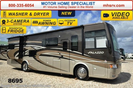 /NY 1/1/15 &lt;a href=&quot;http://www.mhsrv.com/thor-motor-coach/&quot;&gt;&lt;img src=&quot;http://www.mhsrv.com/images/sold-thor.jpg&quot; width=&quot;383&quot; height=&quot;141&quot; border=&quot;0&quot;/&gt;&lt;/a&gt;
Receive a $2,000 VISA Gift Card with purchase from Motor Home Specialist while supplies last. MHSRV is donating $1,000 to Cook Children&#39;s Hospital for every new RV sold in the month of December, 2014 helping surpass our 3rd annual goal total of over 1/2 million dollars!  &lt;object width=&quot;400&quot; height=&quot;300&quot;&gt;&lt;param name=&quot;movie&quot; value=&quot;//www.youtube.com/v/Es4_N9tAzRs?hl=en_US&amp;amp;version=3&quot;&gt;&lt;/param&gt;&lt;param name=&quot;allowFullScreen&quot; value=&quot;true&quot;&gt;&lt;/param&gt;&lt;param name=&quot;allowscriptaccess&quot; value=&quot;always&quot;&gt;&lt;/param&gt;&lt;embed src=&quot;//www.youtube.com/v/Es4_N9tAzRs?hl=en_US&amp;amp;version=3&quot; type=&quot;application/x-shockwave-flash&quot; width=&quot;400&quot; height=&quot;300&quot; allowscriptaccess=&quot;always&quot; allowfullscreen=&quot;true&quot;&gt;&lt;/embed&gt;&lt;/object&gt; Family Owned &amp; Operated and the #1 Volume Selling Motor Home Dealer in the World as well as the #1 Thor Motor Coach Dealer in the World.  MSRP $208,208. The New 2015 Thor Motor Coach Palazzo Diesel Pusher. Model 33.2. This Diesel Pusher RV features (2) slide-out rooms including a driver&#39;s side full wall slide, booth dinette with LCD TV, Euro Recliner, exterior LCD TV, invisible front paint protection &amp; front electric drop-down over head bunk. The 2015 Palazzo also features a 300 HP Cummins diesel engine with 660 lbs. of torque, Freightliner XC chassis, 6000 Onan diesel generator with AGS, power driver&#39;s seat, inverter, LCD TV/DVD, residential refrigerator, solid surface countertops, (2) ducted roof A/C units, 3-camera monitoring system, one piece windshield, fiberglass storage compartments, fully automatic hydraulic leveling system, automatic entry step, electric patio awning with integrated LED lighting and much more.  For additional coach information, brochures, window sticker, videos, photos, Palazzo reviews &amp; testimonials as well as additional information about Motor Home Specialist and our manufacturers please visit us at MHSRV .com or call 800-335-6054. At Motor Home Specialist we DO NOT charge any prep or orientation fees like you will find at other dealerships. All sale prices include a 200 point inspection, interior &amp; exterior wash &amp; detail of vehicle, a thorough coach orientation with an MHS technician, an RV Starter&#39;s kit, a nights stay in our delivery park featuring landscaped and covered pads with full hook-ups and much more. WHY PAY MORE?... WHY SETTLE FOR LESS? &lt;object width=&quot;400&quot; height=&quot;300&quot;&gt;&lt;param name=&quot;movie&quot; value=&quot;//www.youtube.com/v/8gfPRl905fU?hl=en_US&amp;amp;version=3&quot;&gt;&lt;/param&gt;&lt;param name=&quot;allowFullScreen&quot; value=&quot;true&quot;&gt;&lt;/param&gt;&lt;param name=&quot;allowscriptaccess&quot; value=&quot;always&quot;&gt;&lt;/param&gt;&lt;embed src=&quot;//www.youtube.com/v/8gfPRl905fU?hl=en_US&amp;amp;version=3&quot; type=&quot;application/x-shockwave-flash&quot; width=&quot;400&quot; height=&quot;300&quot; allowscriptaccess=&quot;always&quot; allowfullscreen=&quot;true&quot;&gt;&lt;/embed&gt;&lt;/object&gt;