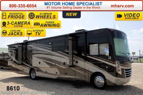 /TN 7/1/14 &lt;a href=&quot;http://www.mhsrv.com/thor-motor-coach/&quot;&gt;&lt;img src=&quot;http://www.mhsrv.com/images/sold-thor.jpg&quot; width=&quot;383&quot; height=&quot;141&quot; border=&quot;0&quot;/&gt;&lt;/a&gt; &lt;object width=&quot;400&quot; height=&quot;300&quot;&gt;&lt;param name=&quot;movie&quot; value=&quot;//www.youtube.com/v/bN591K_alkM?hl=en_US&amp;amp;version=3&quot;&gt;&lt;/param&gt;&lt;param name=&quot;allowFullScreen&quot; value=&quot;true&quot;&gt;&lt;/param&gt;&lt;param name=&quot;allowscriptaccess&quot; value=&quot;always&quot;&gt;&lt;/param&gt;&lt;embed src=&quot;//www.youtube.com/v/bN591K_alkM?hl=en_US&amp;amp;version=3&quot; type=&quot;application/x-shockwave-flash&quot; width=&quot;400&quot; height=&quot;300&quot; allowscriptaccess=&quot;always&quot; allowfullscreen=&quot;true&quot;&gt;&lt;/embed&gt;&lt;/object&gt;   MSRP $167,889. The new 2015 Thor Motor Coach Challenger features frameless windows, Flexsteel driver and passenger&#39;s chairs, detachable shore cord, 100 gallon fresh water tank, exterior speakers, LED lighting, beautiful decor, Whirlpool microwave, residential refrigerator, 1800 Watt inverter and a larger bedroom TV. This luxury RV measures approximately 38 feet 1 inch in length and features (3) slide-out rooms, a revolutionary &quot;Island&quot; kitchen with vast countertop space, a custom kitchen bar with wine rack, a hidden trash receptacle, dual vanities in bathroom, a large panoramic window across from kitchen and a motorized hide-a-way 40&quot; LCD TV with sound bar! Optional equipment includes the Cherry Pearl II full body paint exterior, frameless dual pane windows, electric overhead Hide-Away Bunk and a 3-burner range with oven. The 2015 Thor Motor Coach Challenger also features one of the most impressive lists of standard equipment in the RV industry including a Ford Triton V-10 engine, 5-speed automatic transmission, 22-Series ford chassis with aluminum wheels, fully automatic hydraulic leveling system, electric patio awning with LED lighting, side hinged baggage doors, exterior entertainment package, iPod docking station, DVD, LCD TVs, day/night shades, Corian kitchen counter, dual roof A/C units, 5500 Onan generator, gas/electric water heater, heated and enclosed holding tanks and much more. For additional coach information, brochure, window sticker, videos, photos, reviews &amp; testimonials please visit Motor Home Specialist at MHSRV .com or call 800-335-6054. At MHS we DO NOT charge any prep or orientation fees like you will find at other dealerships. All sale prices include a 200 point inspection, interior &amp; exterior wash &amp; detail of vehicle, a thorough coach orientation with an MHS technician, an RV Starter&#39;s kit, a nights stay in our delivery park featuring landscaped and covered pads with full hook-ups and much more. WHY PAY MORE?... WHY SETTLE FOR LESS? 