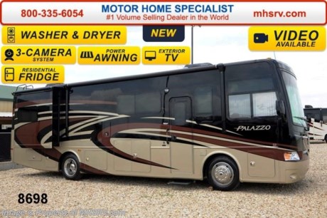 /NM 1/9/15 &lt;a href=&quot;http://www.mhsrv.com/thor-motor-coach/&quot;&gt;&lt;img src=&quot;http://www.mhsrv.com/images/sold-thor.jpg&quot; width=&quot;383&quot; height=&quot;141&quot; border=&quot;0&quot;/&gt;&lt;/a&gt;
Receive a $2,000 VISA Gift Card with purchase from Motor Home Specialist. Offer ends Feb. 28th, 2015.   &lt;object width=&quot;400&quot; height=&quot;300&quot;&gt;&lt;param name=&quot;movie&quot; value=&quot;//www.youtube.com/v/Es4_N9tAzRs?hl=en_US&amp;amp;version=3&quot;&gt;&lt;/param&gt;&lt;param name=&quot;allowFullScreen&quot; value=&quot;true&quot;&gt;&lt;/param&gt;&lt;param name=&quot;allowscriptaccess&quot; value=&quot;always&quot;&gt;&lt;/param&gt;&lt;embed src=&quot;//www.youtube.com/v/Es4_N9tAzRs?hl=en_US&amp;amp;version=3&quot; type=&quot;application/x-shockwave-flash&quot; width=&quot;400&quot; height=&quot;300&quot; allowscriptaccess=&quot;always&quot; allowfullscreen=&quot;true&quot;&gt;&lt;/embed&gt;&lt;/object&gt; Family Owned &amp; Operated and the #1 Volume Selling Motor Home Dealer in the World as well as the #1 Thor Motor Coach Dealer in the World.  MSRP $206,858. The New 2015 Thor Motor Coach Palazzo Diesel Pusher. Model 33.2. This Diesel Pusher RV features (2) slide-out rooms including a driver&#39;s side full wall slide, booth dinette with LCD TV, Euro Recliner, exterior LCD TV, invisible front paint protection &amp; front electric drop-down over head bunk. The 2015 Palazzo also features a 300 HP Cummins diesel engine with 660 lbs. of torque, Freightliner XC chassis, 6000 Onan diesel generator with AGS, power driver&#39;s seat, inverter, LCD TV/DVD, residential refrigerator, solid surface countertops, (2) ducted roof A/C units, 3-camera monitoring system, one piece windshield, fiberglass storage compartments, fully automatic hydraulic leveling system, automatic entry step, electric patio awning with integrated LED lighting and much more.  For additional coach information, brochures, window sticker, videos, photos, Palazzo reviews &amp; testimonials as well as additional information about Motor Home Specialist and our manufacturers please visit us at MHSRV .com or call 800-335-6054. At Motor Home Specialist we DO NOT charge any prep or orientation fees like you will find at other dealerships. All sale prices include a 200 point inspection, interior &amp; exterior wash &amp; detail of vehicle, a thorough coach orientation with an MHS technician, an RV Starter&#39;s kit, a nights stay in our delivery park featuring landscaped and covered pads with full hook-ups and much more. WHY PAY MORE?... WHY SETTLE FOR LESS? &lt;object width=&quot;400&quot; height=&quot;300&quot;&gt;&lt;param name=&quot;movie&quot; value=&quot;//www.youtube.com/v/8gfPRl905fU?hl=en_US&amp;amp;version=3&quot;&gt;&lt;/param&gt;&lt;param name=&quot;allowFullScreen&quot; value=&quot;true&quot;&gt;&lt;/param&gt;&lt;param name=&quot;allowscriptaccess&quot; value=&quot;always&quot;&gt;&lt;/param&gt;&lt;embed src=&quot;//www.youtube.com/v/8gfPRl905fU?hl=en_US&amp;amp;version=3&quot; type=&quot;application/x-shockwave-flash&quot; width=&quot;400&quot; height=&quot;300&quot; allowscriptaccess=&quot;always&quot; allowfullscreen=&quot;true&quot;&gt;&lt;/embed&gt;&lt;/object&gt;