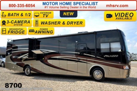 /TX 1/1/15 &lt;a href=&quot;http://www.mhsrv.com/thor-motor-coach/&quot;&gt;&lt;img src=&quot;http://www.mhsrv.com/images/sold-thor.jpg&quot; width=&quot;383&quot; height=&quot;141&quot; border=&quot;0&quot;/&gt;&lt;/a&gt;
Receive a $2,000 VISA Gift Card with purchase from Motor Home Specialist while supplies last. MHSRV is donating $1,000 to Cook Children&#39;s Hospital for every new RV sold in the month of December, 2014 helping surpass our 3rd annual goal total of over 1/2 million dollars!  &lt;object width=&quot;400&quot; height=&quot;300&quot;&gt;&lt;param name=&quot;movie&quot; value=&quot;//www.youtube.com/v/Es4_N9tAzRs?hl=en_US&amp;amp;version=3&quot;&gt;&lt;/param&gt;&lt;param name=&quot;allowFullScreen&quot; value=&quot;true&quot;&gt;&lt;/param&gt;&lt;param name=&quot;allowscriptaccess&quot; value=&quot;always&quot;&gt;&lt;/param&gt;&lt;embed src=&quot;//www.youtube.com/v/Es4_N9tAzRs?hl=en_US&amp;amp;version=3&quot; type=&quot;application/x-shockwave-flash&quot; width=&quot;400&quot; height=&quot;300&quot; allowscriptaccess=&quot;always&quot; allowfullscreen=&quot;true&quot;&gt;&lt;/embed&gt;&lt;/object&gt; Family Owned &amp; Operated and the #1 Volume Selling Motor Home Dealer in the World as well as the #1 Thor Motor Coach Dealer in the World.  MSRP $215,893. The New 2015 Thor Motor Coach Palazzo Diesel Pusher. Model 36.1 bath &amp; 1/2. This Diesel Pusher RV features (2) slide-out rooms including a driver&#39;s side full wall slide, Dream Dinette, exterior LCD TV, invisible front paint protection &amp; front electric drop-down over head bunk. The 2015 Palazzo also features a 340 HP Cummins diesel engine with 700 lbs. of torque, Freightliner XC chassis, 6000 Onan diesel generator with AGS, power driver&#39;s seat, inverter, LCD TV/DVD, residential refrigerator, solid surface countertops, (2) ducted roof A/C units, 3-camera monitoring system, one piece windshield, fiberglass storage compartments, fully automatic hydraulic leveling system, automatic entry step, electric patio awning with integrated LED lighting and much more.  For additional coach information, brochures, window sticker, videos, photos, Palazzo reviews &amp; testimonials as well as additional information about Motor Home Specialist and our manufacturers please visit us at MHSRV .com or call 800-335-6054. At Motor Home Specialist we DO NOT charge any prep or orientation fees like you will find at other dealerships. All sale prices include a 200 point inspection, interior &amp; exterior wash &amp; detail of vehicle, a thorough coach orientation with an MHS technician, an RV Starter&#39;s kit, a nights stay in our delivery park featuring landscaped and covered pads with full hook-ups and much more. WHY PAY MORE?... WHY SETTLE FOR LESS? &lt;object width=&quot;400&quot; height=&quot;300&quot;&gt;&lt;param name=&quot;movie&quot; value=&quot;//www.youtube.com/v/8gfPRl905fU?hl=en_US&amp;amp;version=3&quot;&gt;&lt;/param&gt;&lt;param name=&quot;allowFullScreen&quot; value=&quot;true&quot;&gt;&lt;/param&gt;&lt;param name=&quot;allowscriptaccess&quot; value=&quot;always&quot;&gt;&lt;/param&gt;&lt;embed src=&quot;//www.youtube.com/v/8gfPRl905fU?hl=en_US&amp;amp;version=3&quot; type=&quot;application/x-shockwave-flash&quot; width=&quot;400&quot; height=&quot;300&quot; allowscriptaccess=&quot;always&quot; allowfullscreen=&quot;true&quot;&gt;&lt;/embed&gt;&lt;/object&gt;